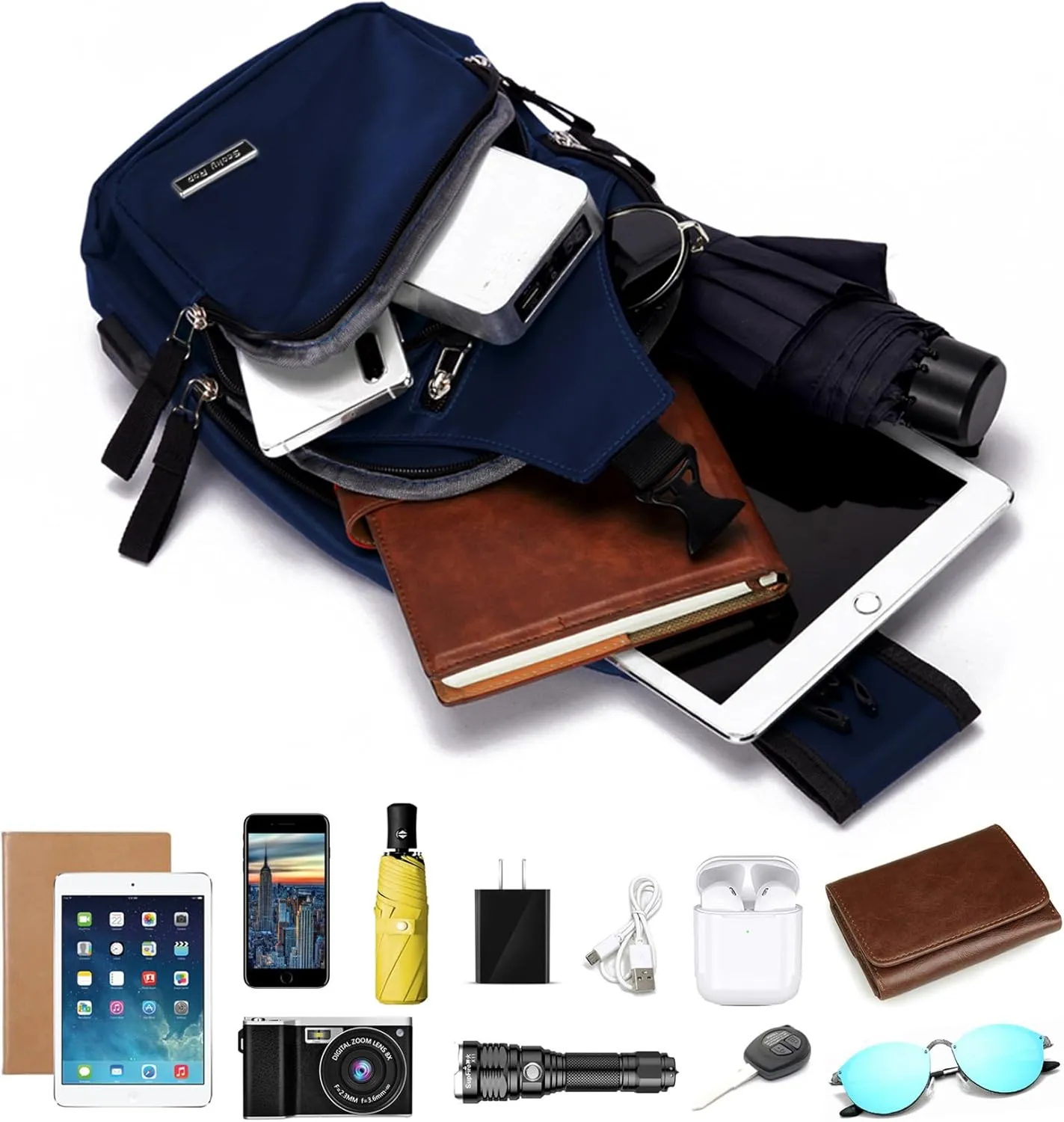 Seoky Rop Men Women Sling Backpack Nylon Water Resistant Shoulder Chest Crossbody Sling Bag with USB Charging Port