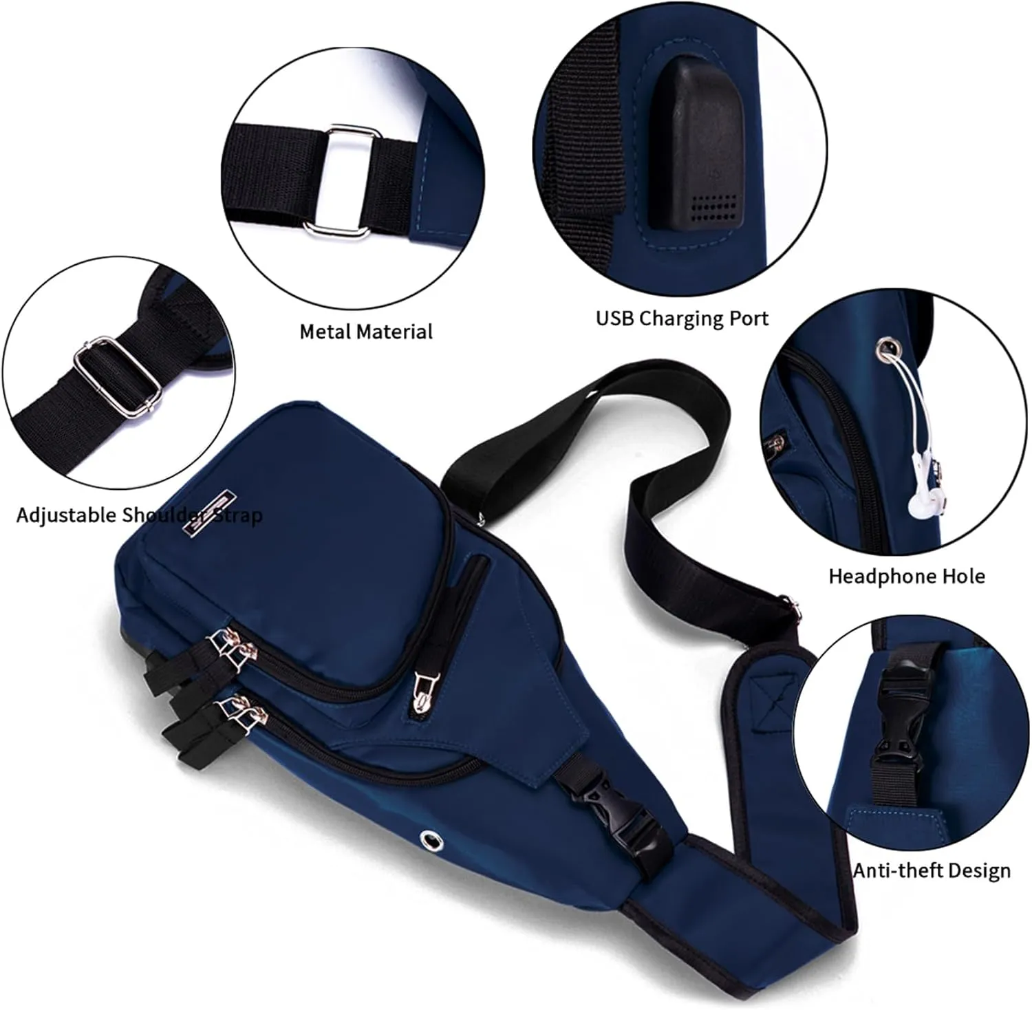 Seoky Rop Men Women Sling Backpack Nylon Water Resistant Shoulder Chest Crossbody Sling Bag with USB Charging Port
