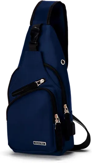 Seoky Rop Men Women Sling Backpack Nylon Water Resistant Shoulder Chest Crossbody Sling Bag with USB Charging Port