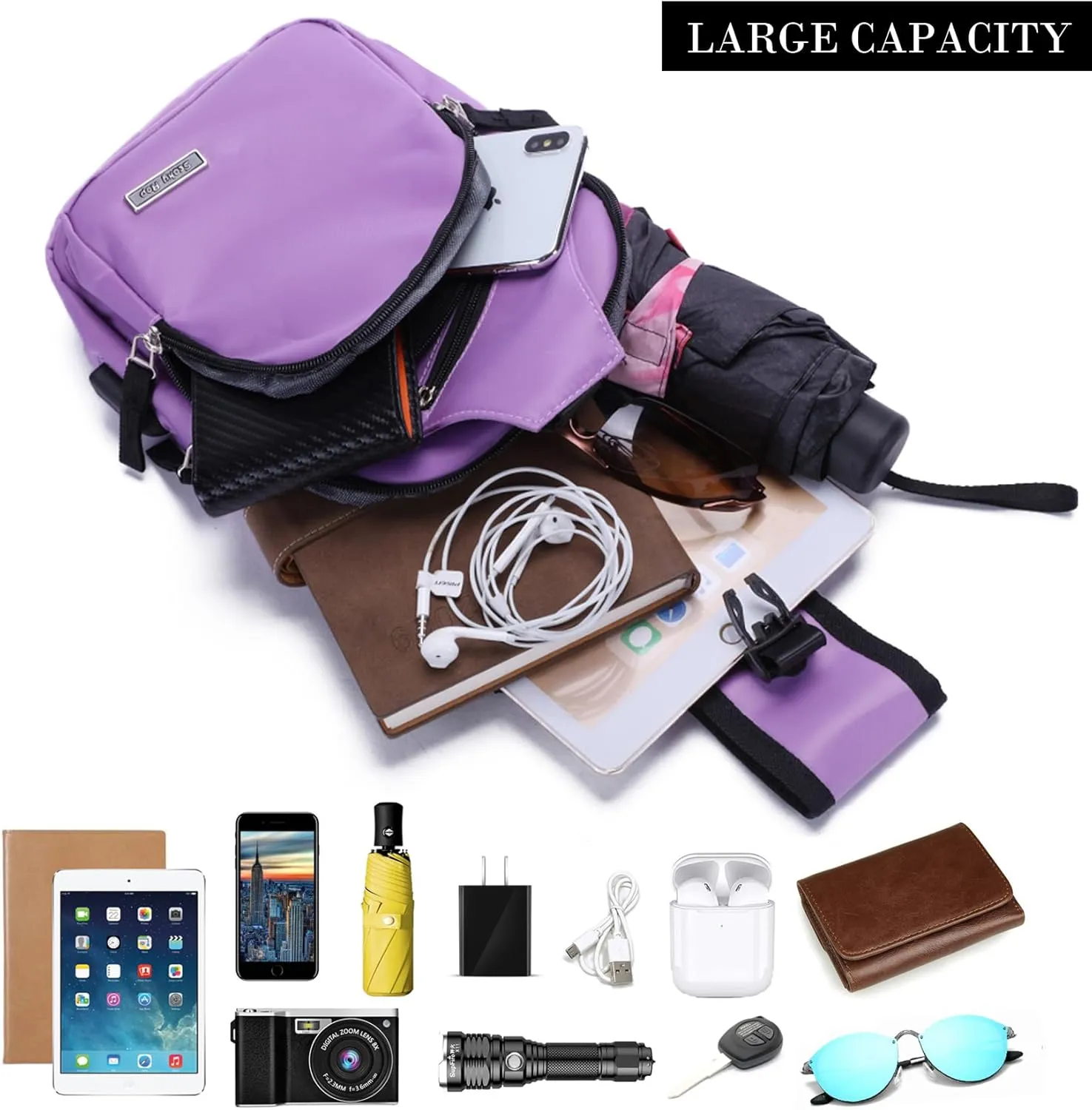 Seoky Rop Men Women Sling Backpack Nylon Water Resistant Shoulder Chest Crossbody Sling Bag with USB Charging Port