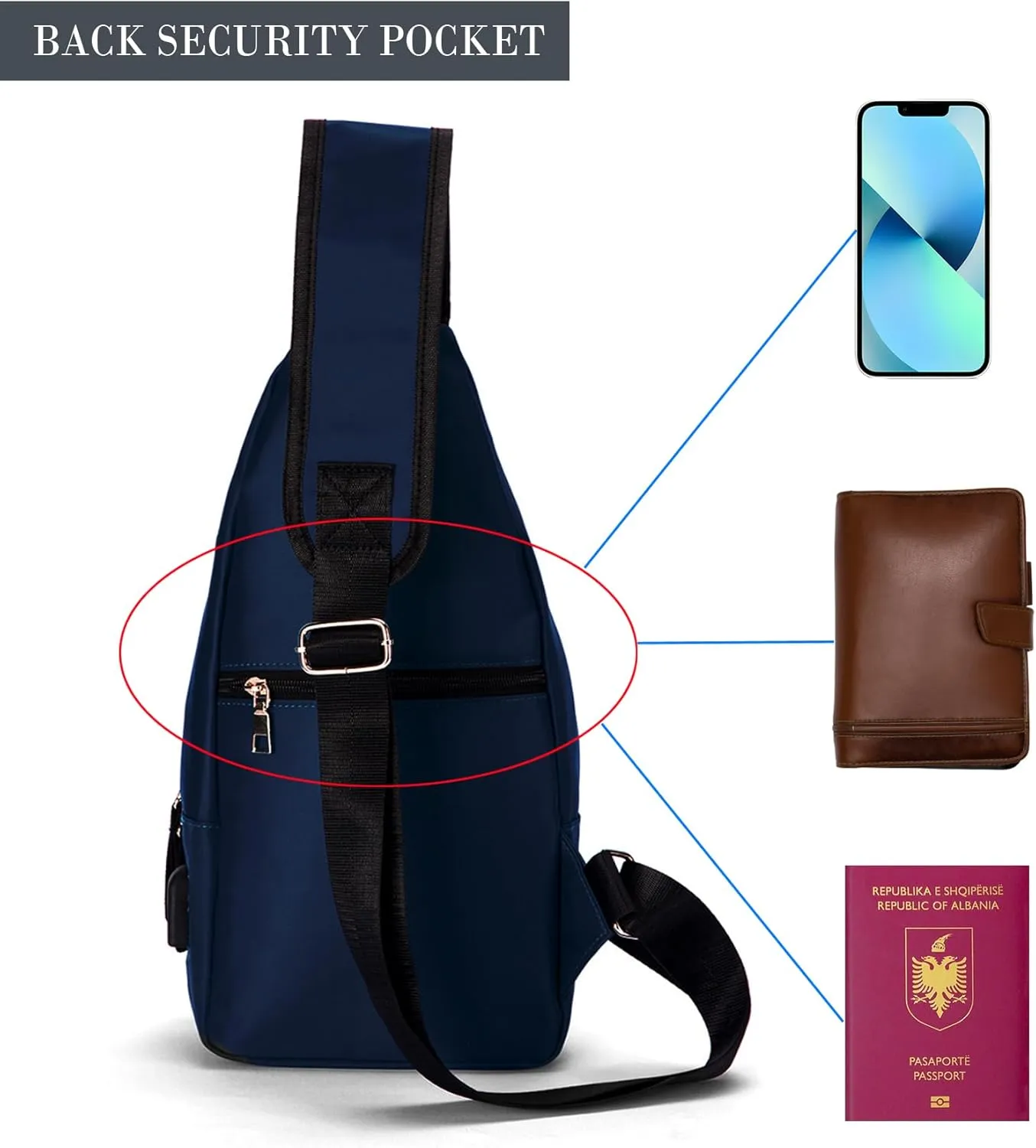 Seoky Rop Men Women Sling Backpack Nylon Water Resistant Shoulder Chest Crossbody Sling Bag with USB Charging Port