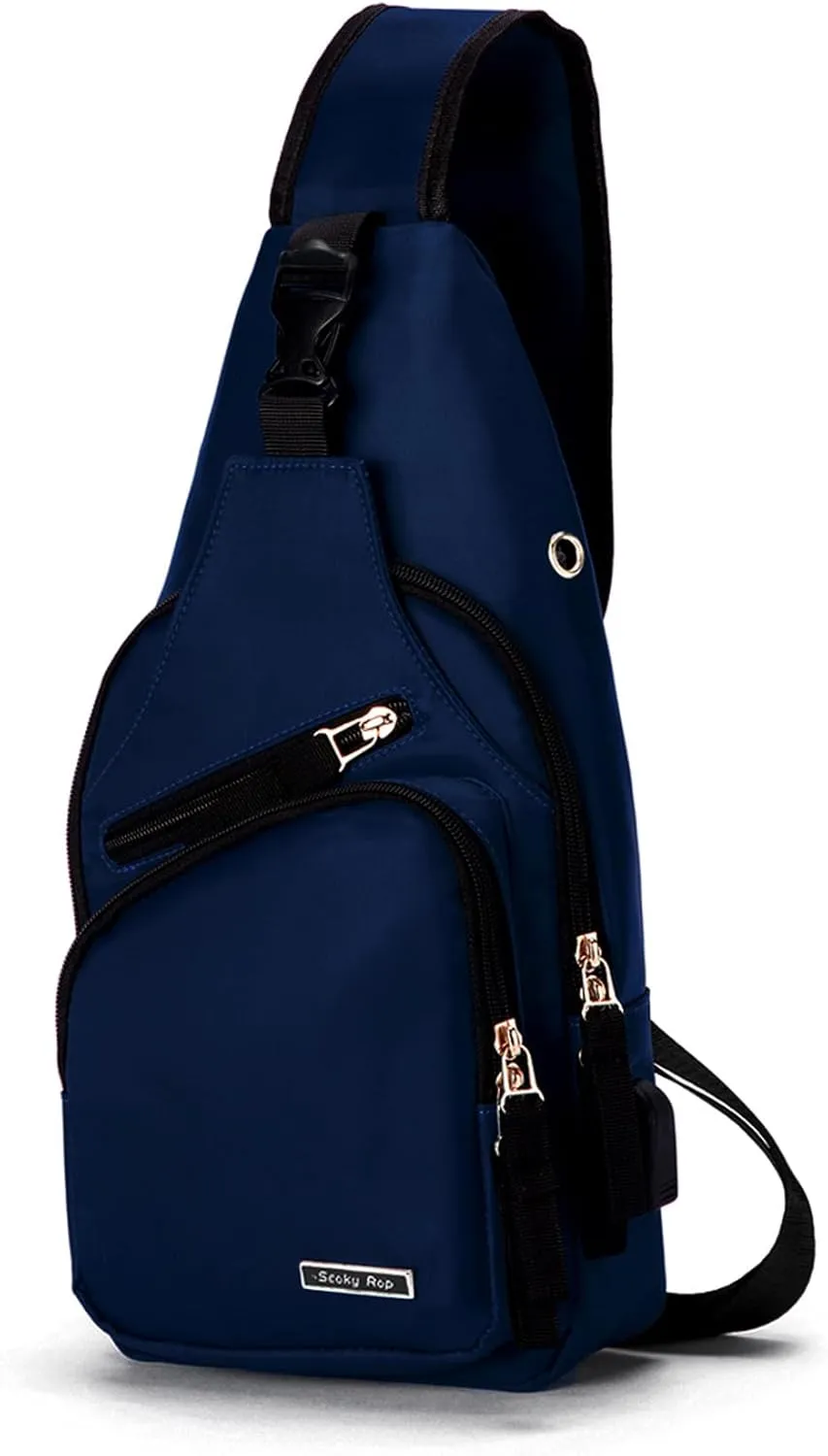 Seoky Rop Men Women Sling Backpack Nylon Water Resistant Shoulder Chest Crossbody Sling Bag with USB Charging Port