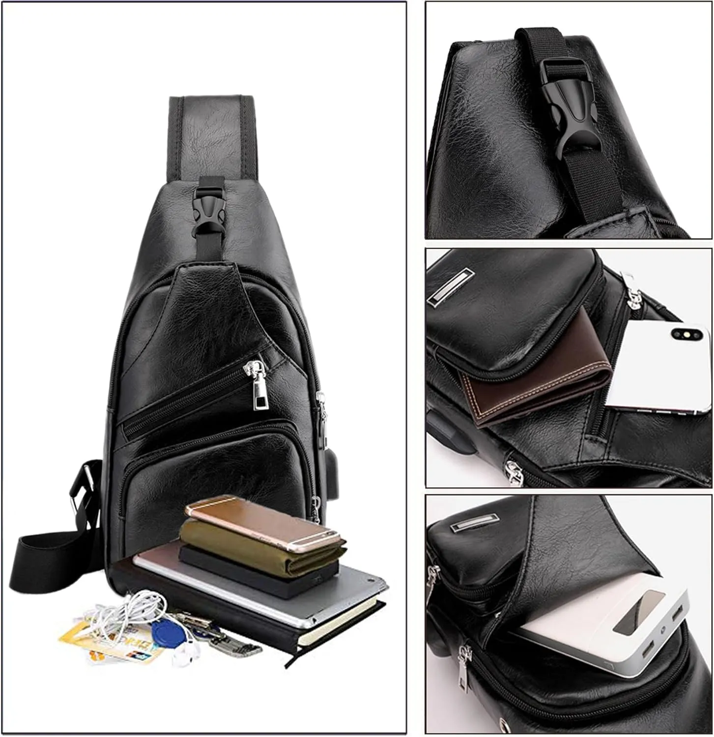 Seoky Rop Men's Sling Bag Small Chest Crossbody Shoulder Bag with USB Charging Port