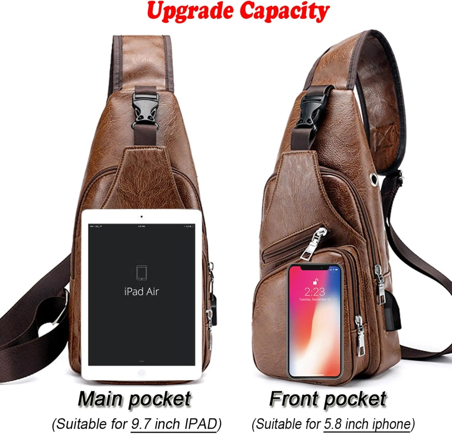 Seoky Rop Men's Sling Bag Small Chest Crossbody Shoulder Bag with USB Charging Port