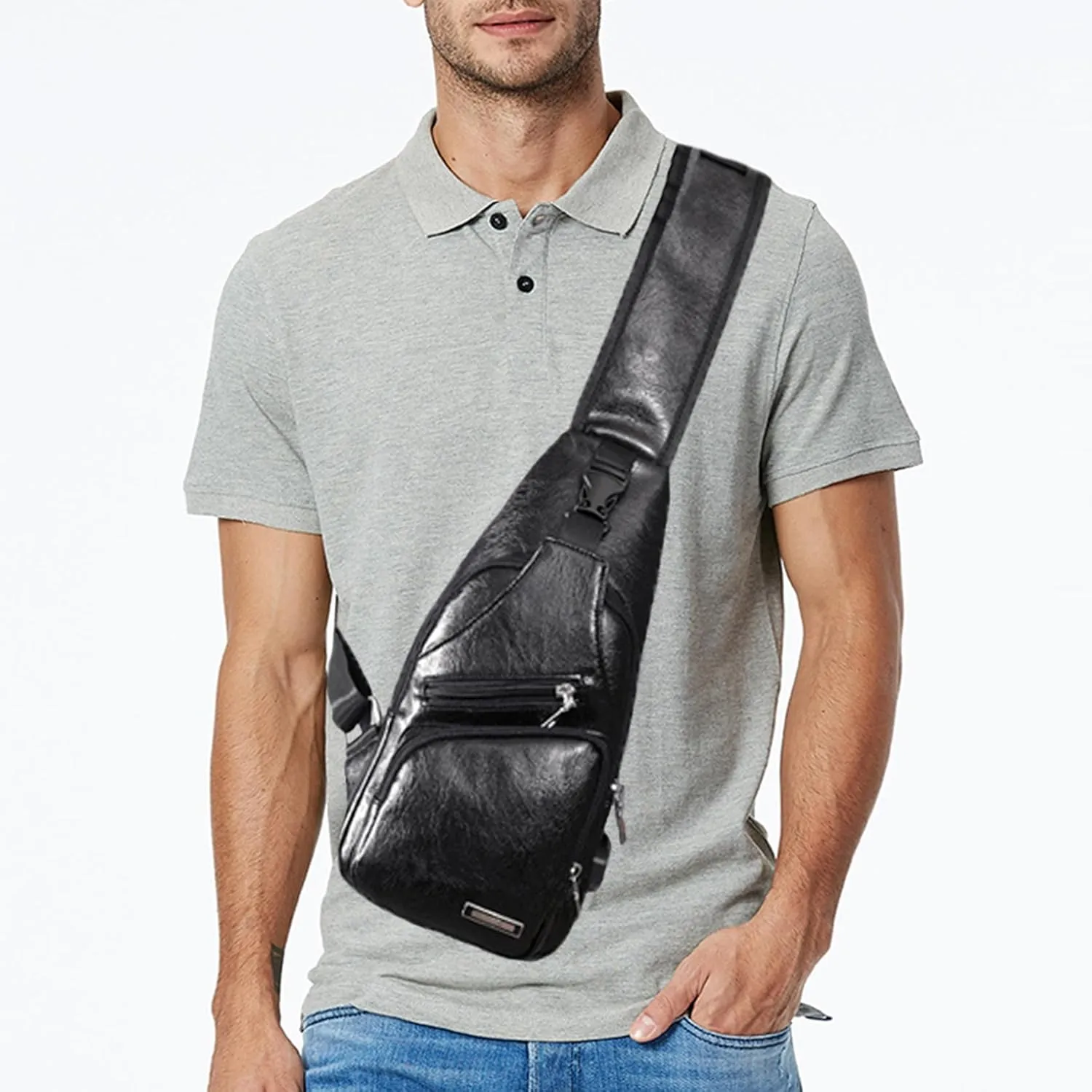 Seoky Rop Men's Sling Bag Small Chest Crossbody Shoulder Bag with USB Charging Port