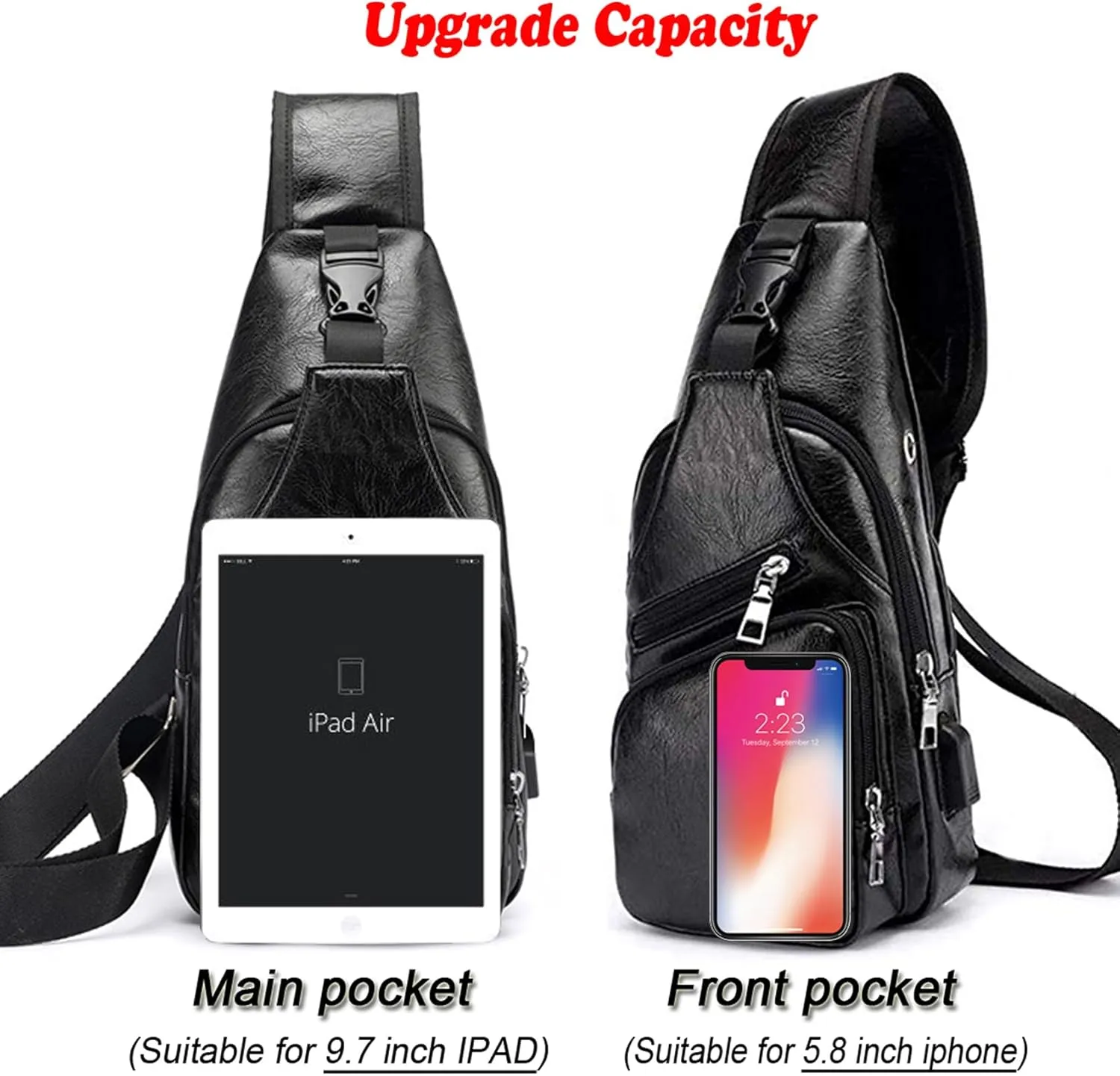 Seoky Rop Men's Sling Bag Small Chest Crossbody Shoulder Bag with USB Charging Port