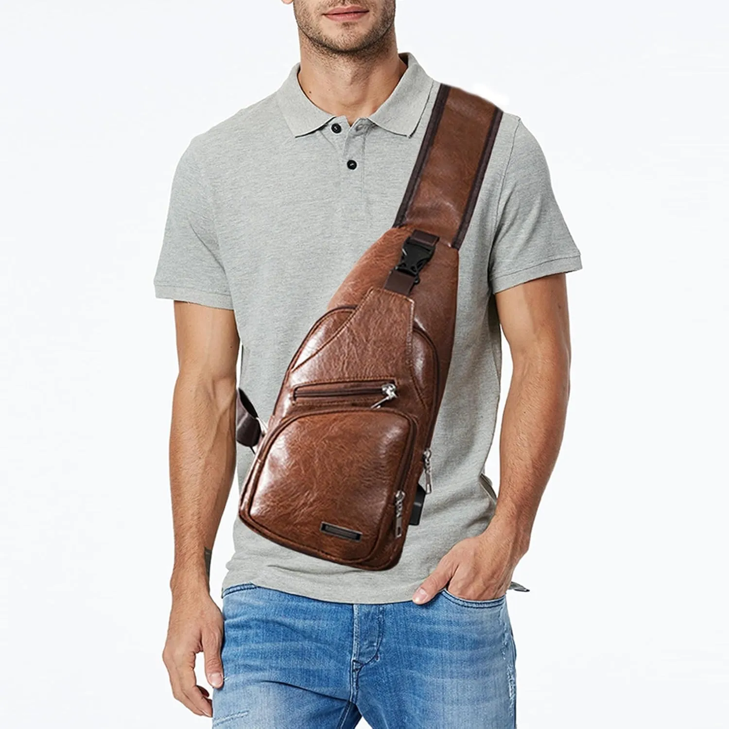 Seoky Rop Men's Sling Bag Small Chest Crossbody Shoulder Bag with USB Charging Port