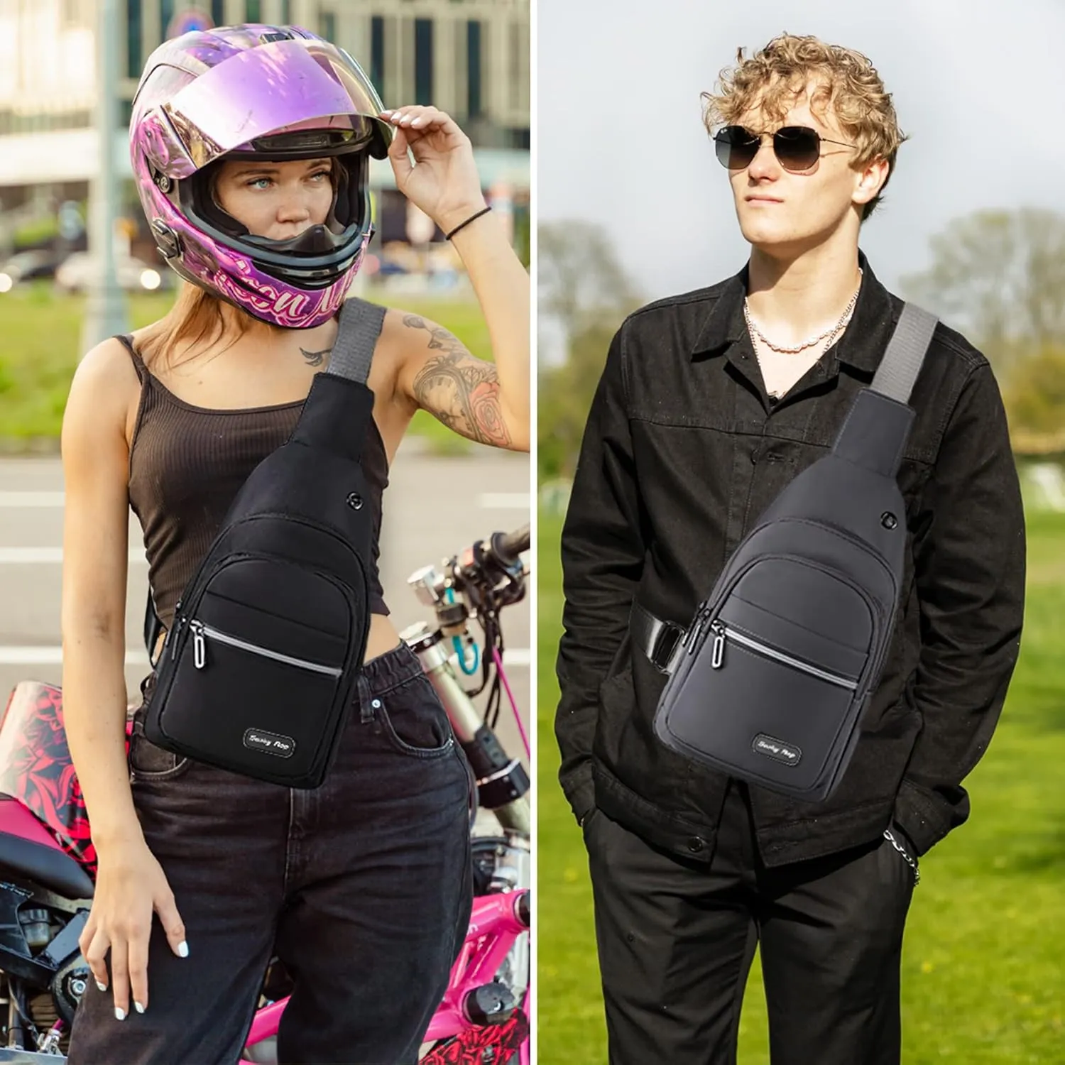 Seoky Rop Sling Bag Crossbody Backpack for Men Women Multipurpose Chest Shoulder Bag for Travel Hiking Daypack Grey