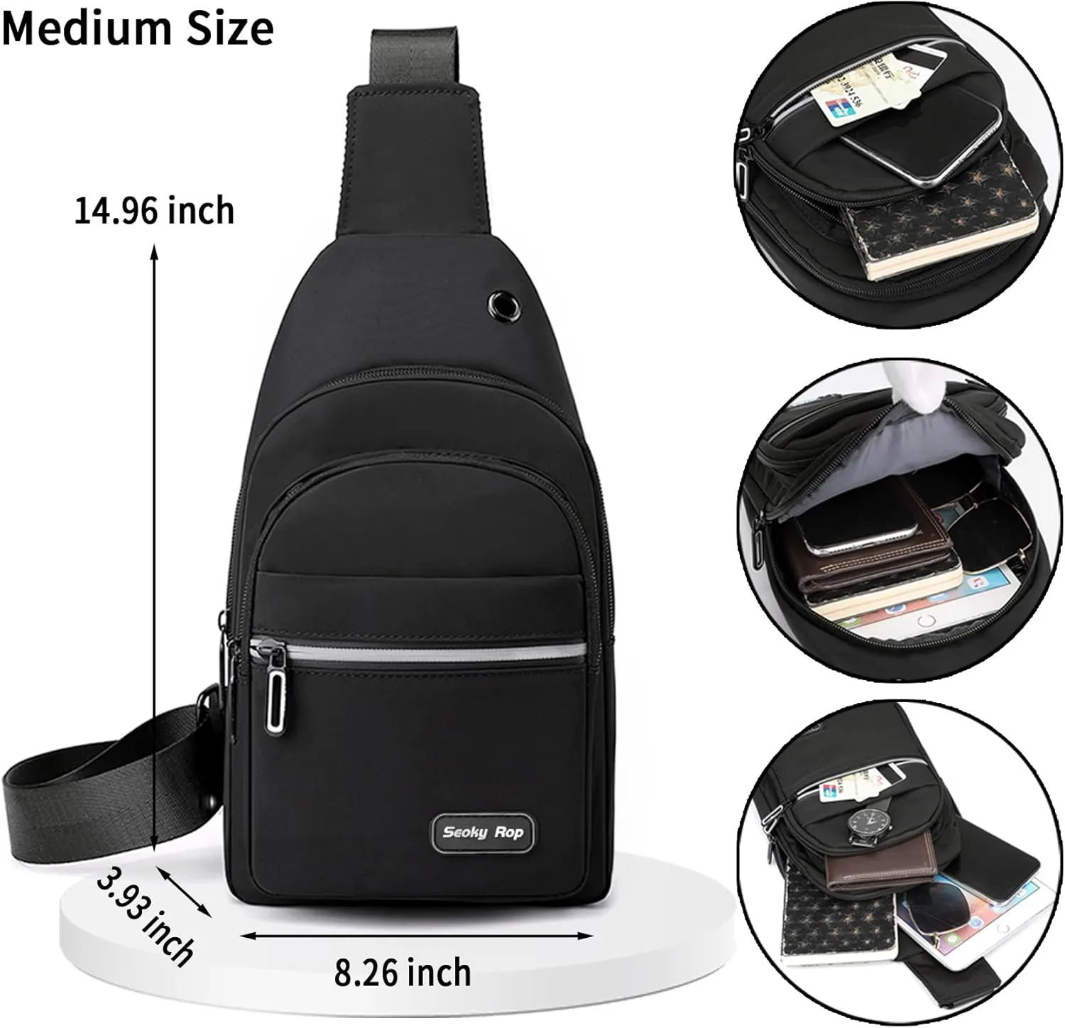 Seoky Rop Sling Bag Crossbody Backpack for Men Women Multipurpose Chest Shoulder Bag for Travel Hiking Daypack Grey