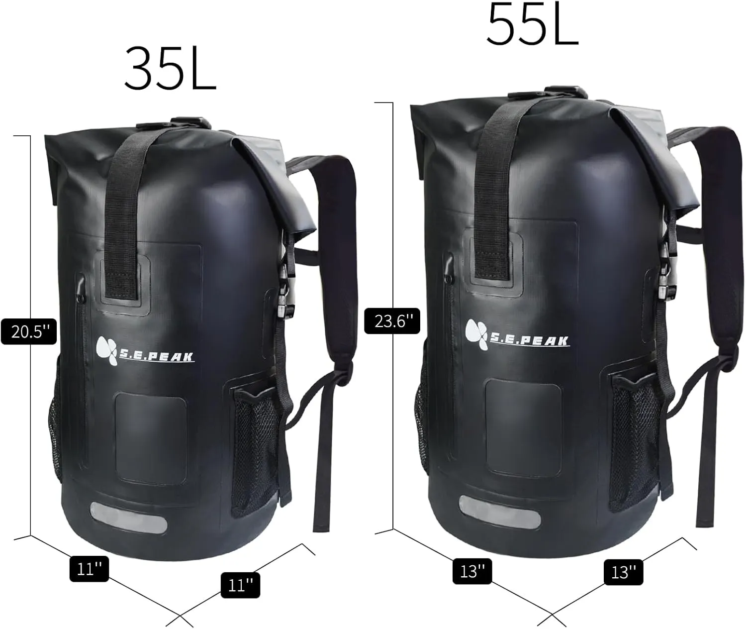 SEPEAK 35L Waterproof Marine Dry Bag, Roll Top Backpack, Heavy Duty Dry Sack for Kayaking, Boating,Swimming,Diving,Surfing,Rafting,Fishing,Camping,Hiking,with Reflective Strip,Black