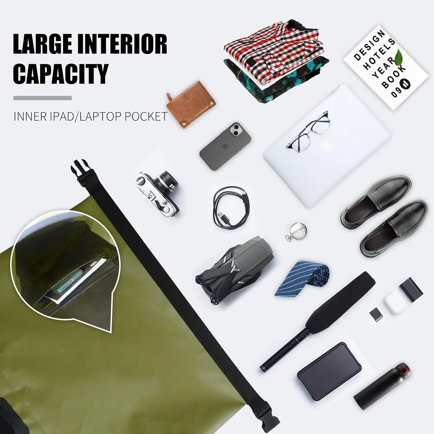 SEPEAK 35L Waterproof Marine Dry Bag, Roll Top Backpack, Heavy Duty Dry Sack for Kayaking, Boating,Swimming,Diving,Surfing,Rafting,Fishing,Camping,Hiking,with Reflective Strip,Green