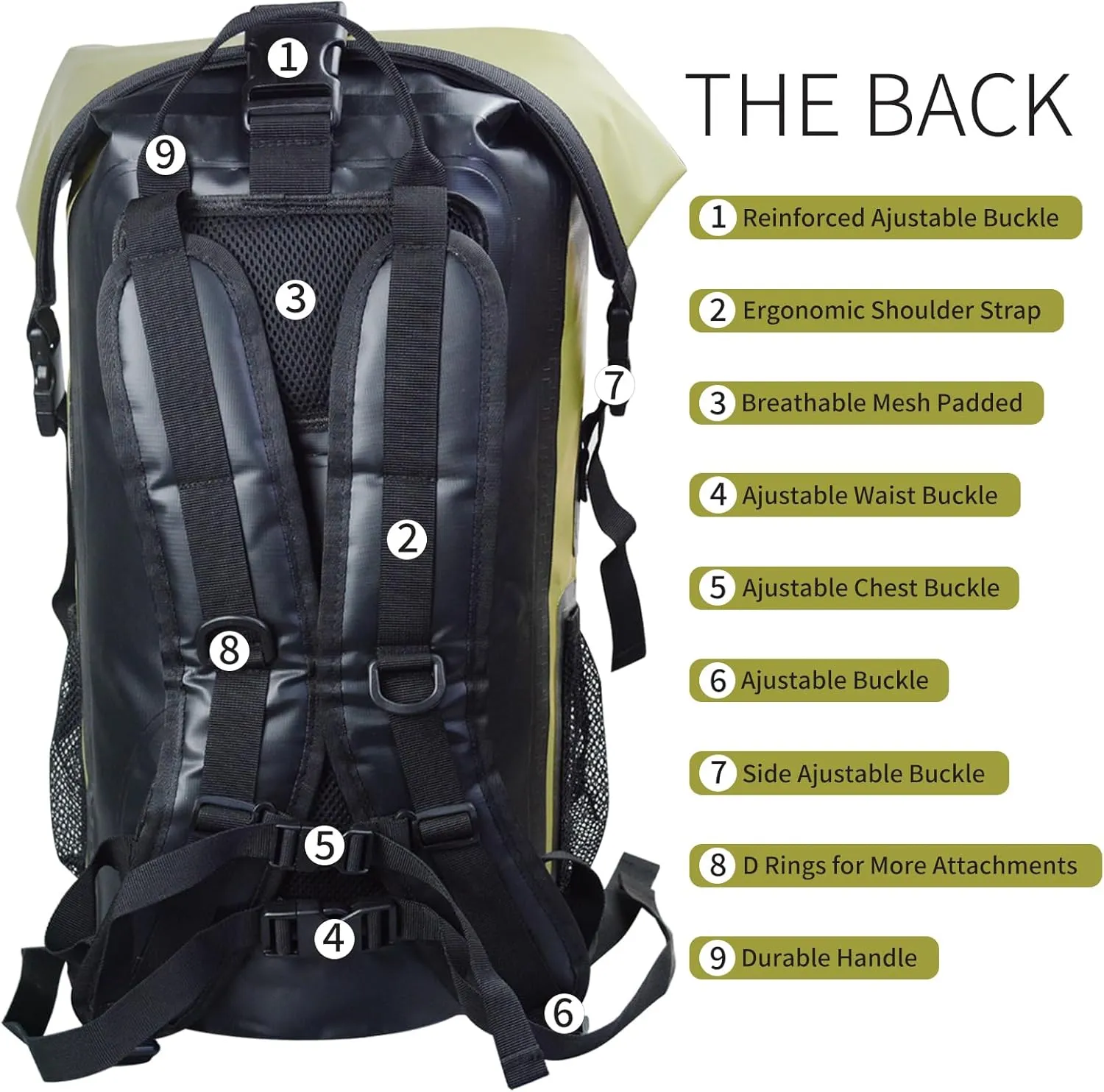 SEPEAK 35L Waterproof Marine Dry Bag, Roll Top Backpack, Heavy Duty Dry Sack for Kayaking, Boating,Swimming,Diving,Surfing,Rafting,Fishing,Camping,Hiking,with Reflective Strip,Green