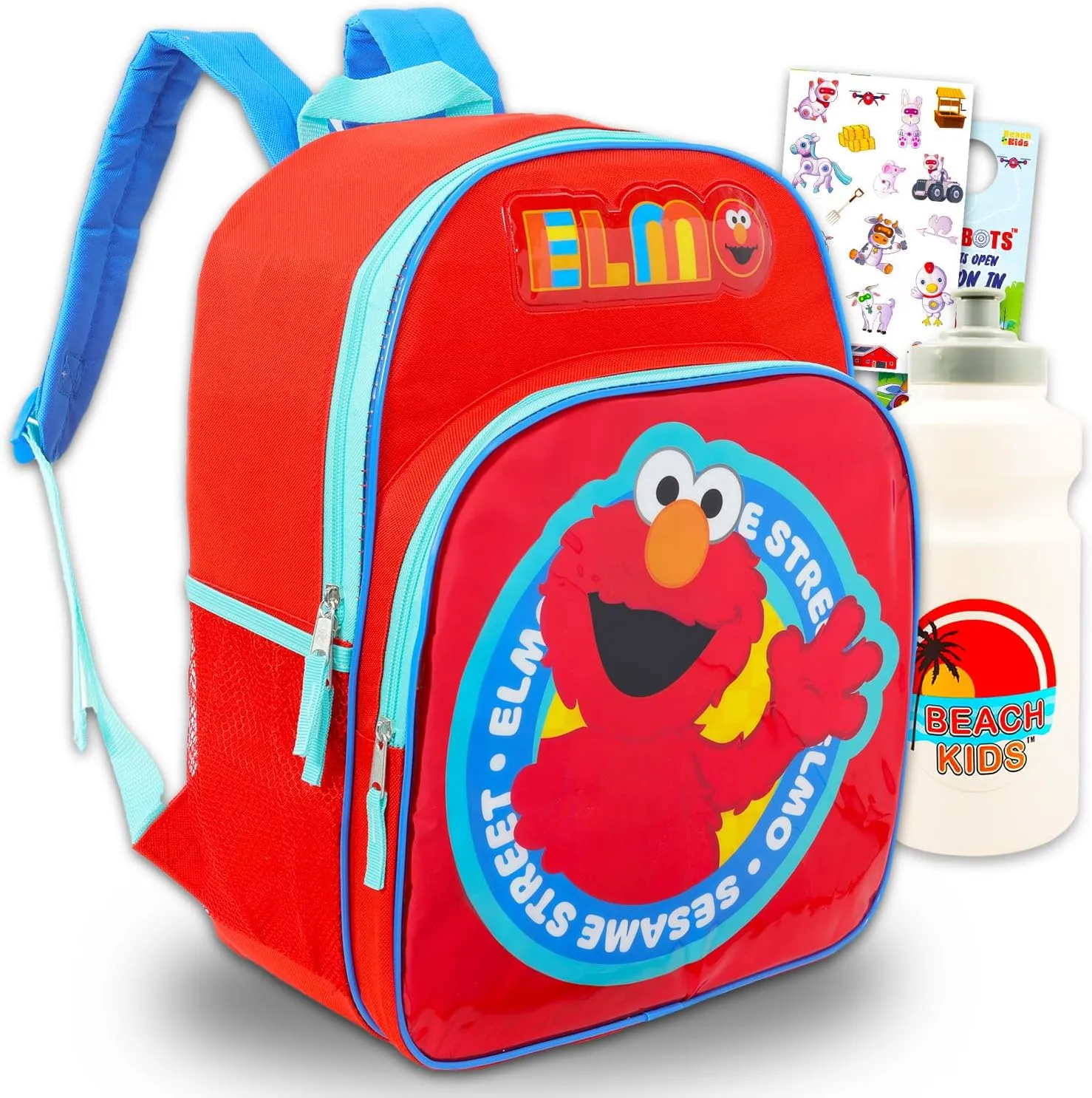 Sesame Street Backpack for Kids - Bundle with 16” Sesame Street School Backpack Plus Water Bottle, Tattoos, More | Elmo School Bag for Boys, Girls Set