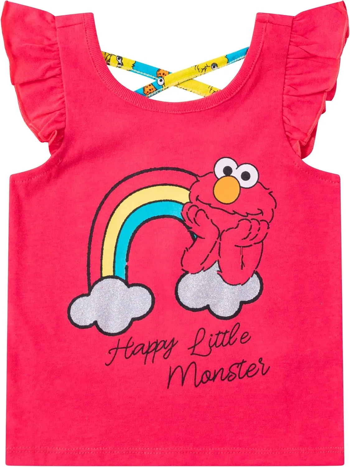 Sesame Street Elmo or Cookie Monster Girls’ T-shirt, Tank Top and Short Set for Infant and Toddler