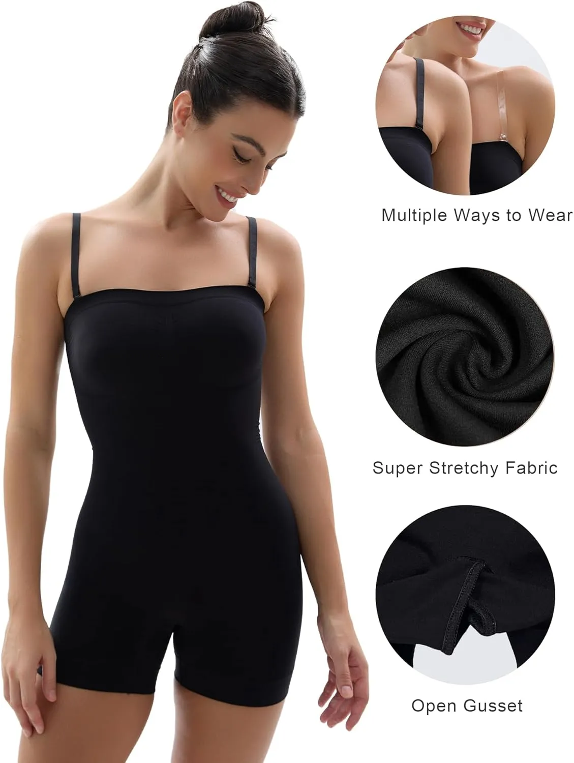 SHAPERX Strapless Shortie Bodysuit for Women Tummy Control Shapewear Seamless Sculpt Body Shaper with Removable Straps