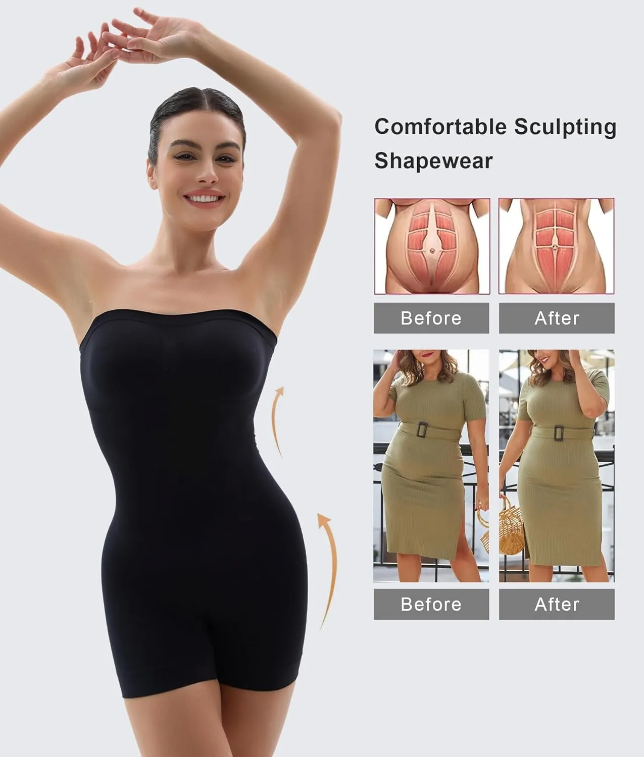 SHAPERX Strapless Shortie Bodysuit for Women Tummy Control Shapewear Seamless Sculpt Body Shaper with Removable Straps