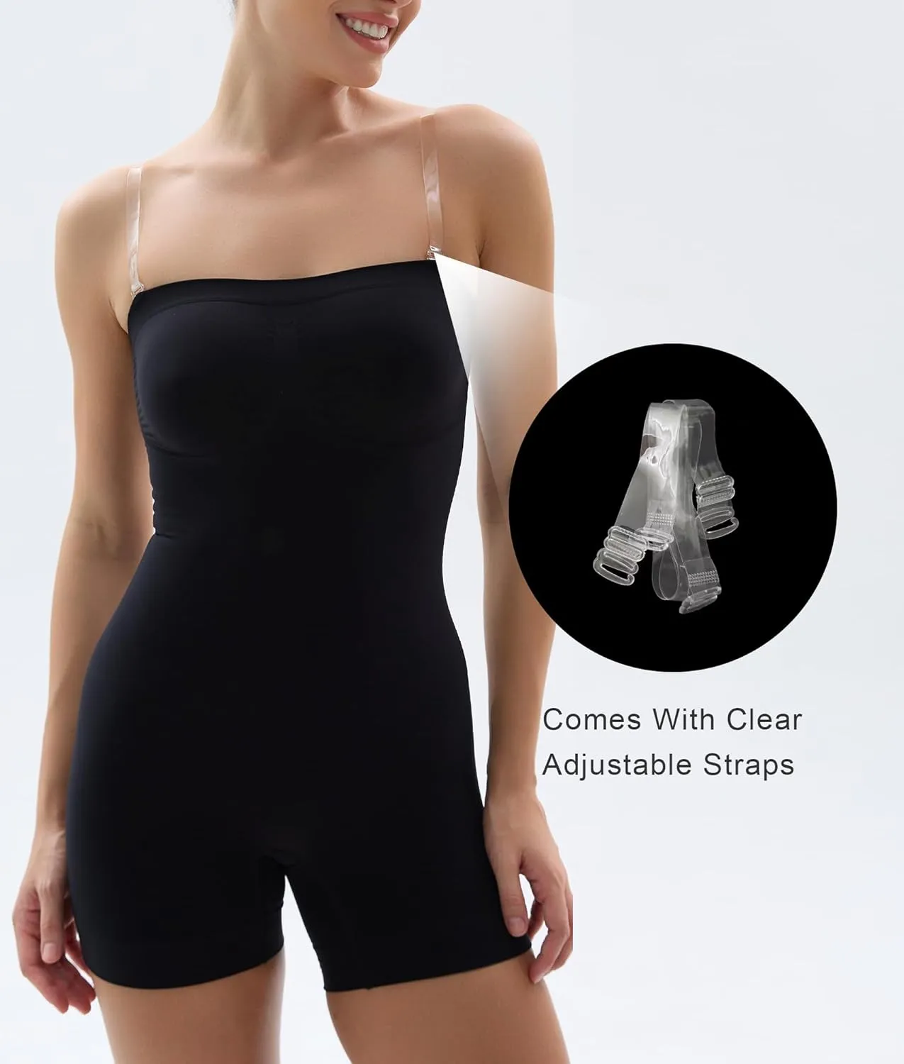 SHAPERX Strapless Shortie Bodysuit for Women Tummy Control Shapewear Seamless Sculpt Body Shaper with Removable Straps
