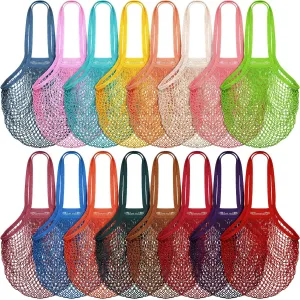 Shappy 16 Pcs Reusable Grocery Bags Mesh Produce Bags Washable Cotton Mesh Tote with Handles for Fruit Vegetable Shopping Storage Market(Multicolor)