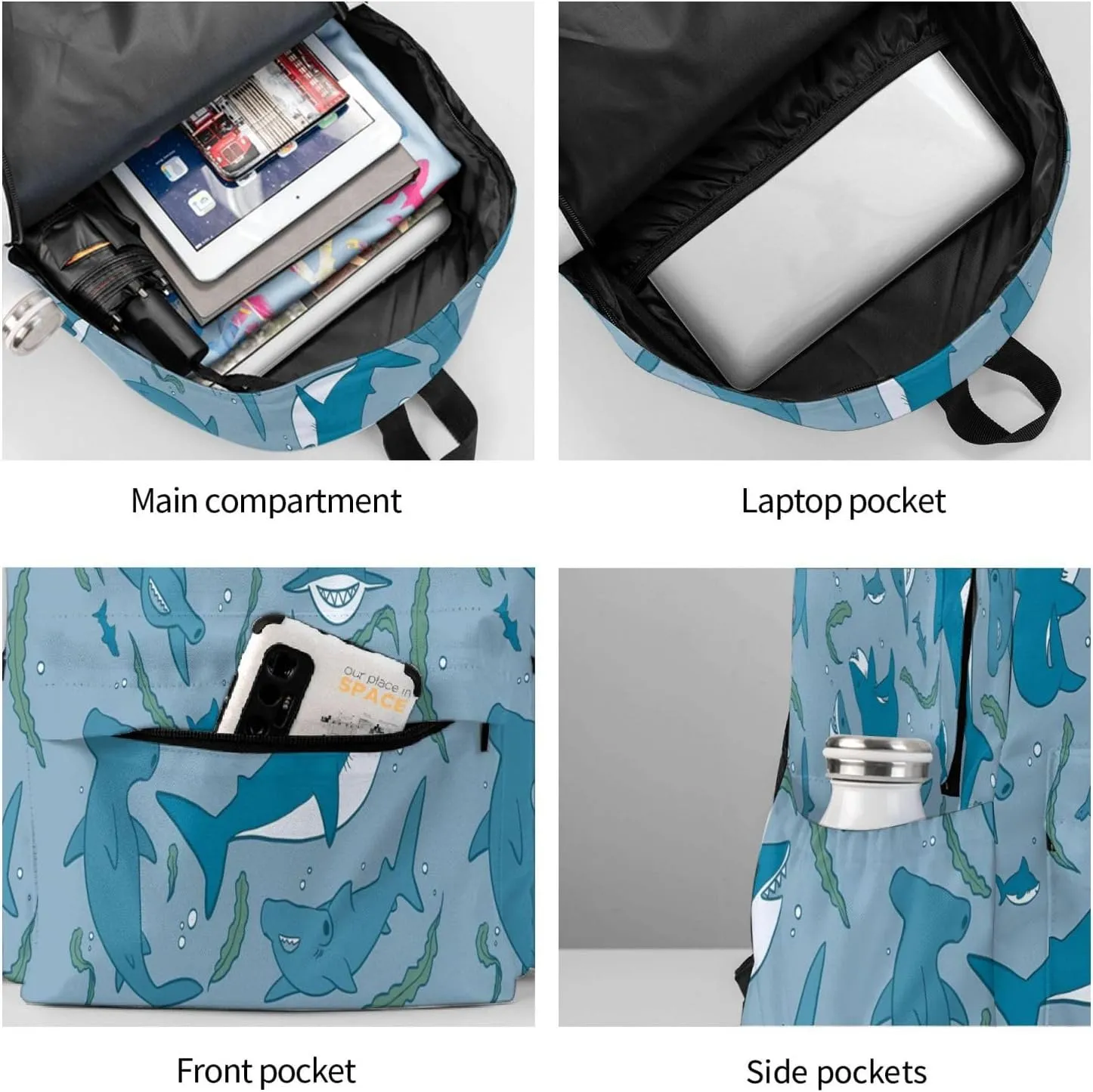 Shark and seaweed Backpacks 15 Inch Laptop Backpack Multipurpose Double Shoulder Bag for Men Women Gifts