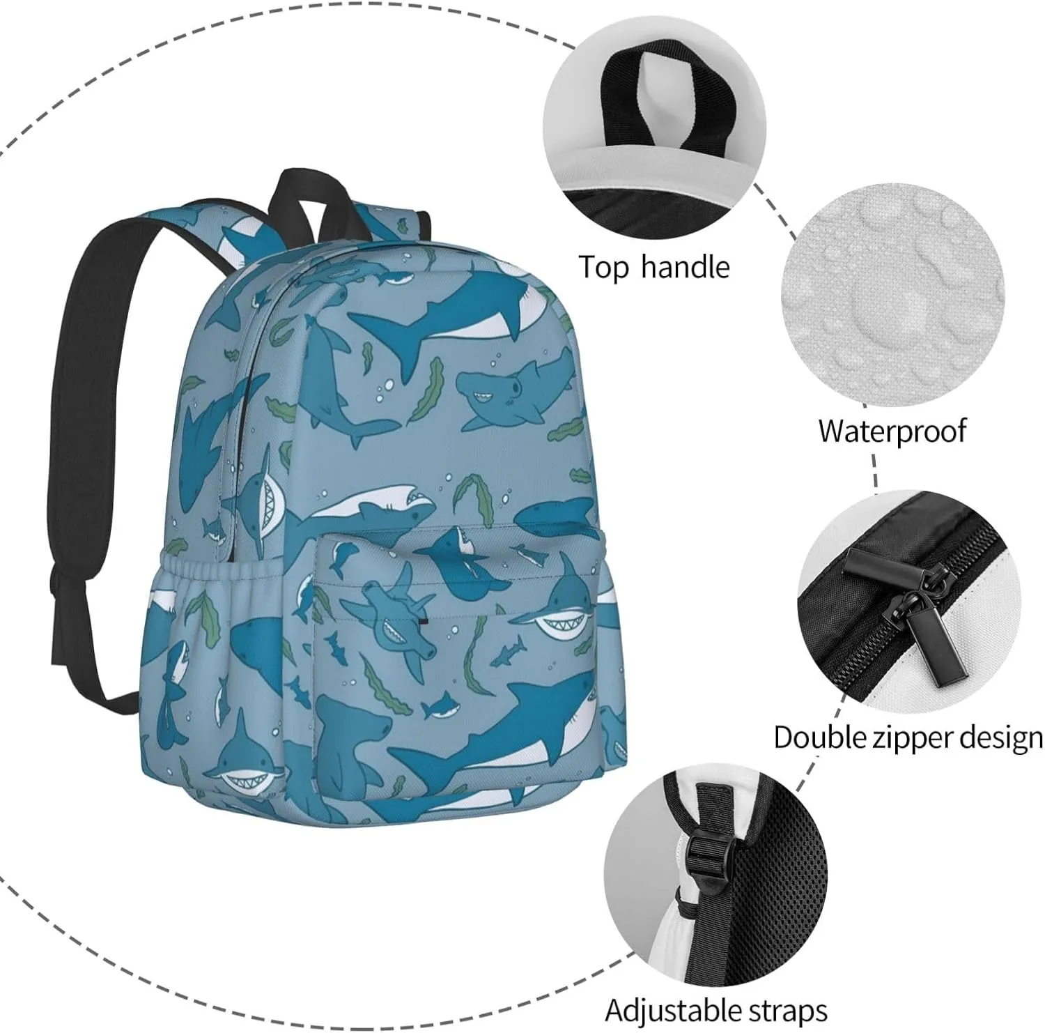 Shark and seaweed Backpacks 15 Inch Laptop Backpack Multipurpose Double Shoulder Bag for Men Women Gifts