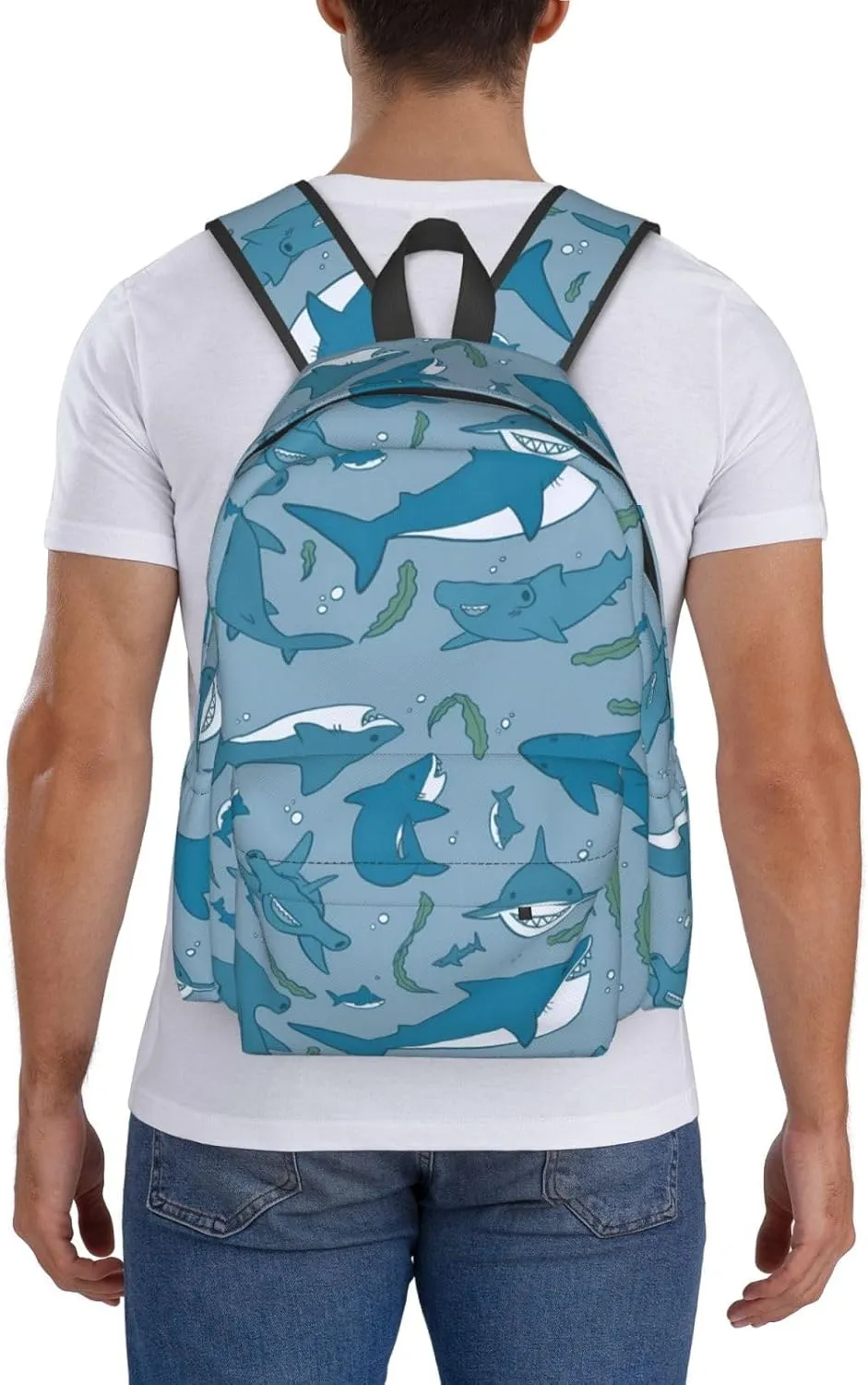 Shark and seaweed Backpacks 15 Inch Laptop Backpack Multipurpose Double Shoulder Bag for Men Women Gifts