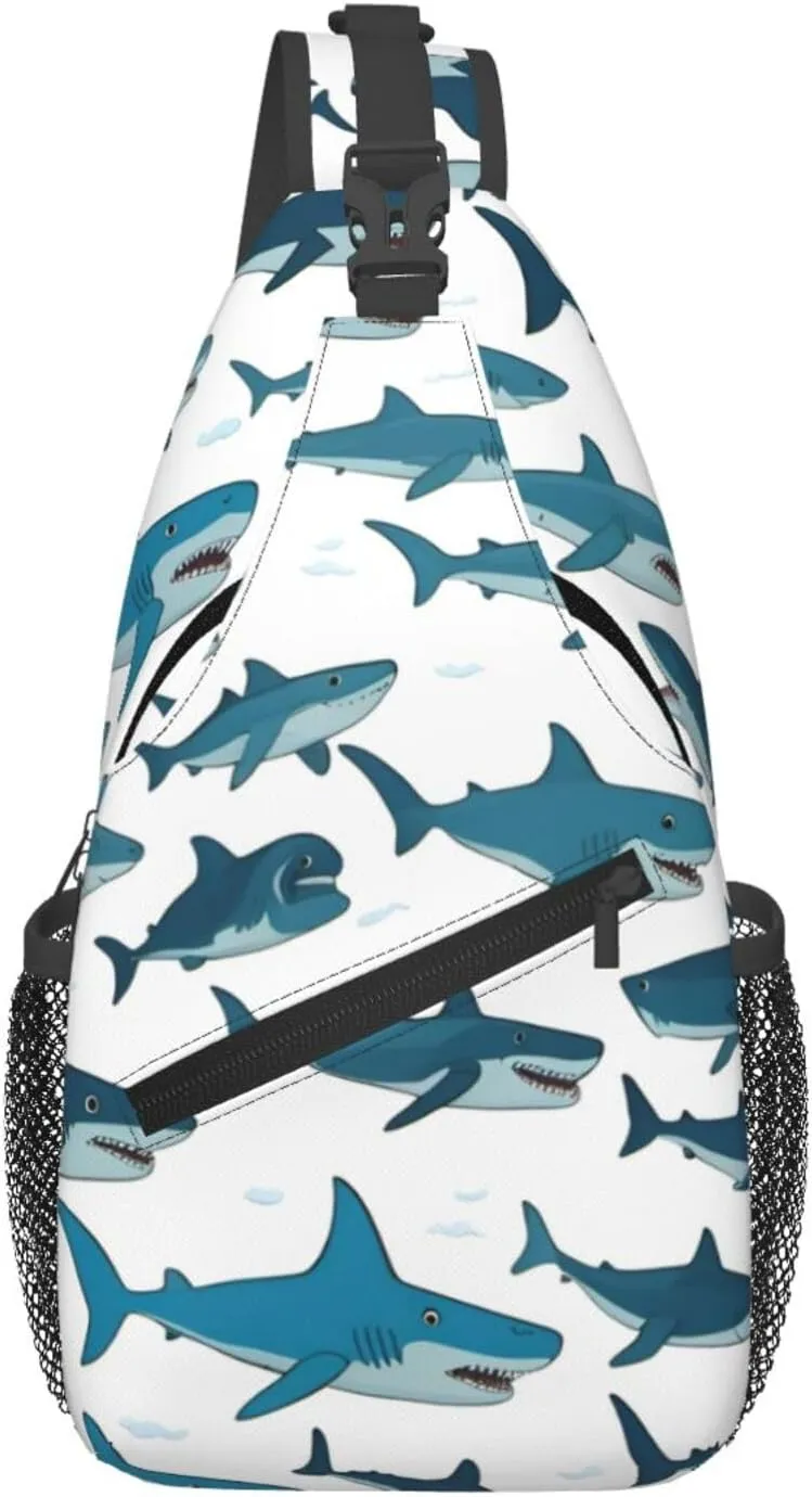 Shark Pattern with Various Gestures print chest crossbody bag, fashion leisure travel bag, cross-body bag for men and women, Black, One Size, Black, One Size