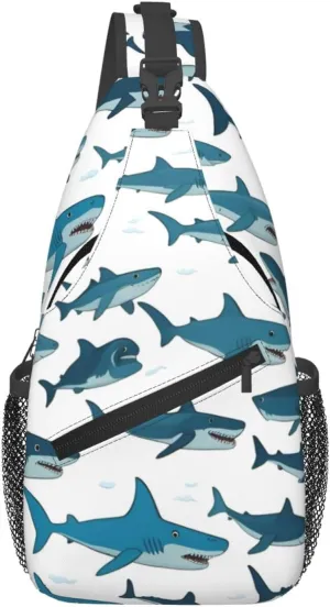 Shark Pattern with Various Gestures print chest crossbody bag, fashion leisure travel bag, cross-body bag for men and women, Black, One Size, Black, One Size