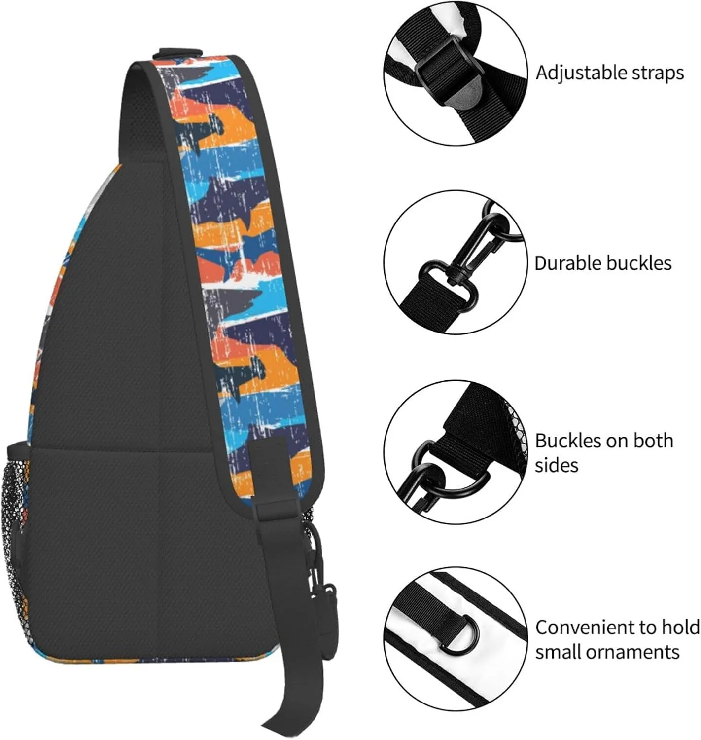 Shark Sling Backpack Chest Bag Crossbody Shoulder Bag Gym Cycling Travel Hiking Daypack For Men Women