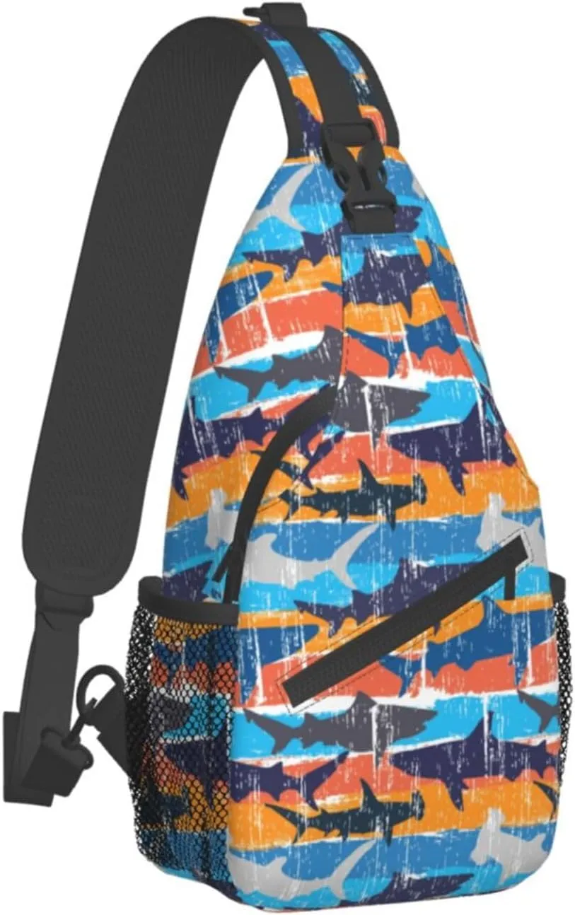 Shark Sling Backpack Chest Bag Crossbody Shoulder Bag Gym Cycling Travel Hiking Daypack For Men Women