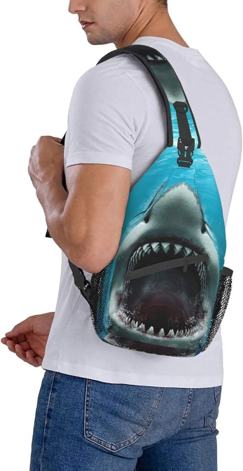 Shark Sling Backpack Chest Bag Crossbody Shoulder Bag Gym Cycling Travel Hiking Daypack For Men Women