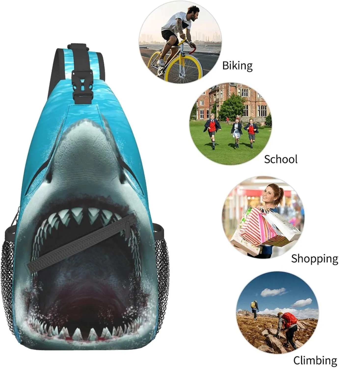 Shark Sling Backpack Chest Bag Crossbody Shoulder Bag Gym Cycling Travel Hiking Daypack For Men Women