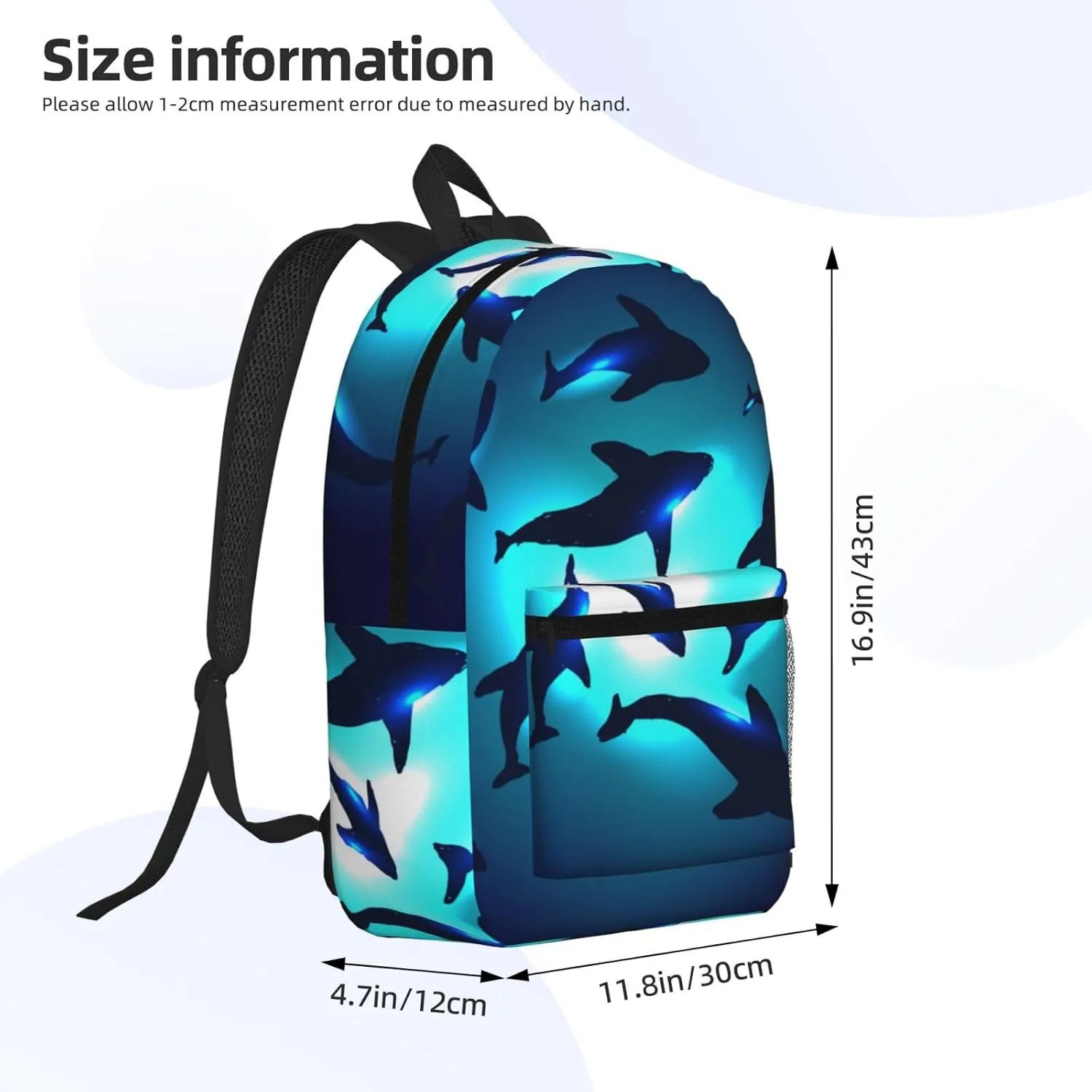 Sharks gather together in transparent underwater 17 Inch Backpacks Multipurpose Laptop Backpack Double Shoulder Bag for Men Women Gifts