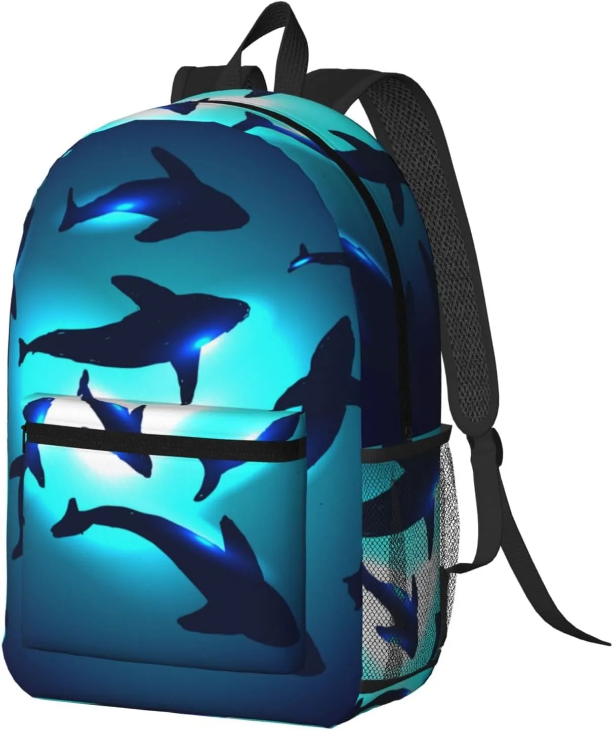 Sharks gather together in transparent underwater 17 Inch Backpacks Multipurpose Laptop Backpack Double Shoulder Bag for Men Women Gifts