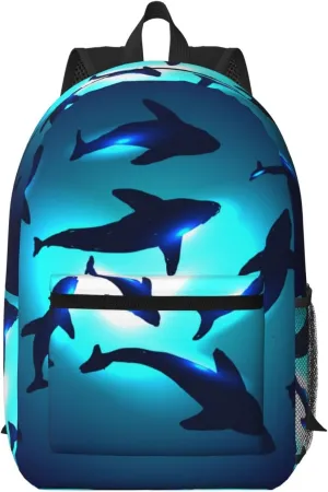 Sharks gather together in transparent underwater 17 Inch Backpacks Multipurpose Laptop Backpack Double Shoulder Bag for Men Women Gifts