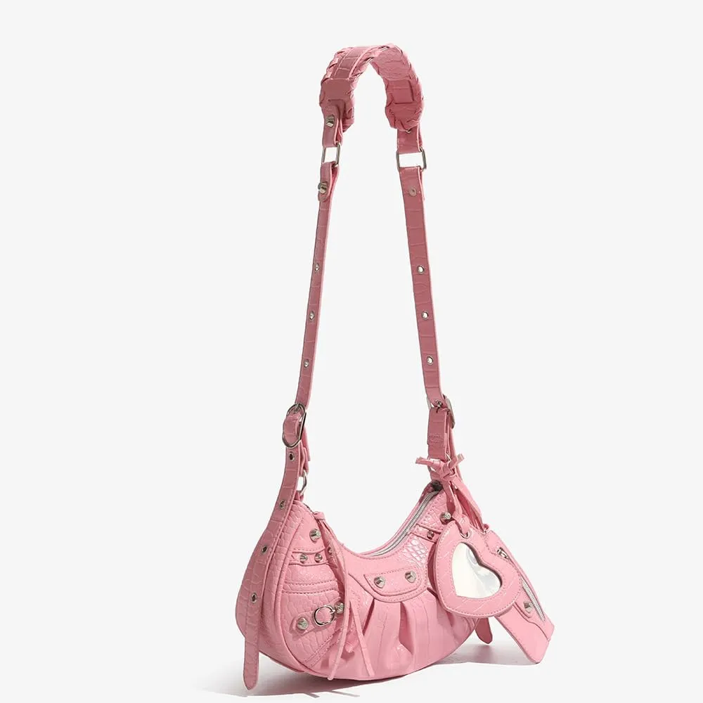 Shoulder Bag for Women Leather Hobo Bag Adjustable Strap Y2K Purse for Women Crossbody Bags Small Punk Purse
