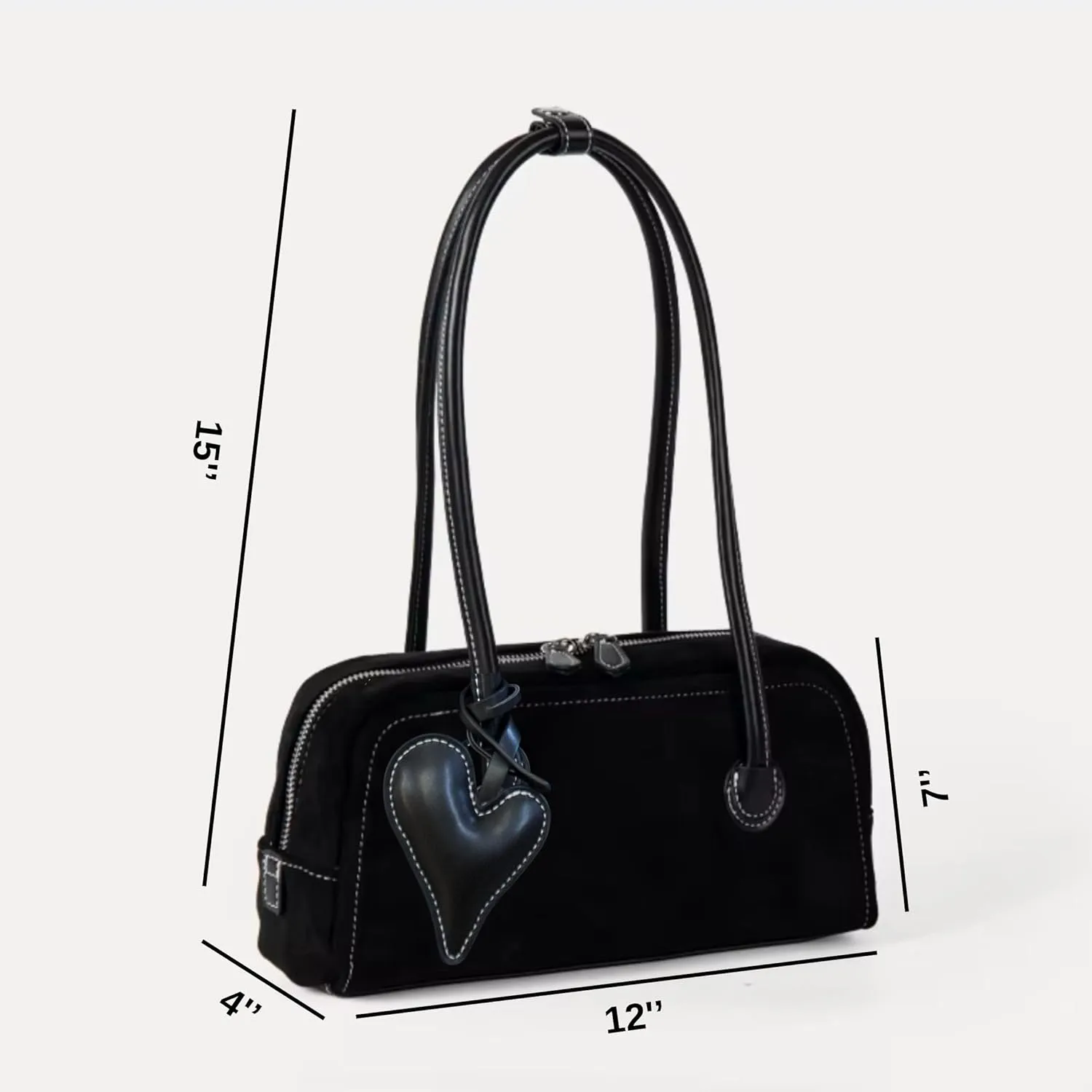 Shoulder Bag for Women Vegan leather Vegan Suede Vintage Handbag Retro Classic Small Hobo Purse with Heart Charm