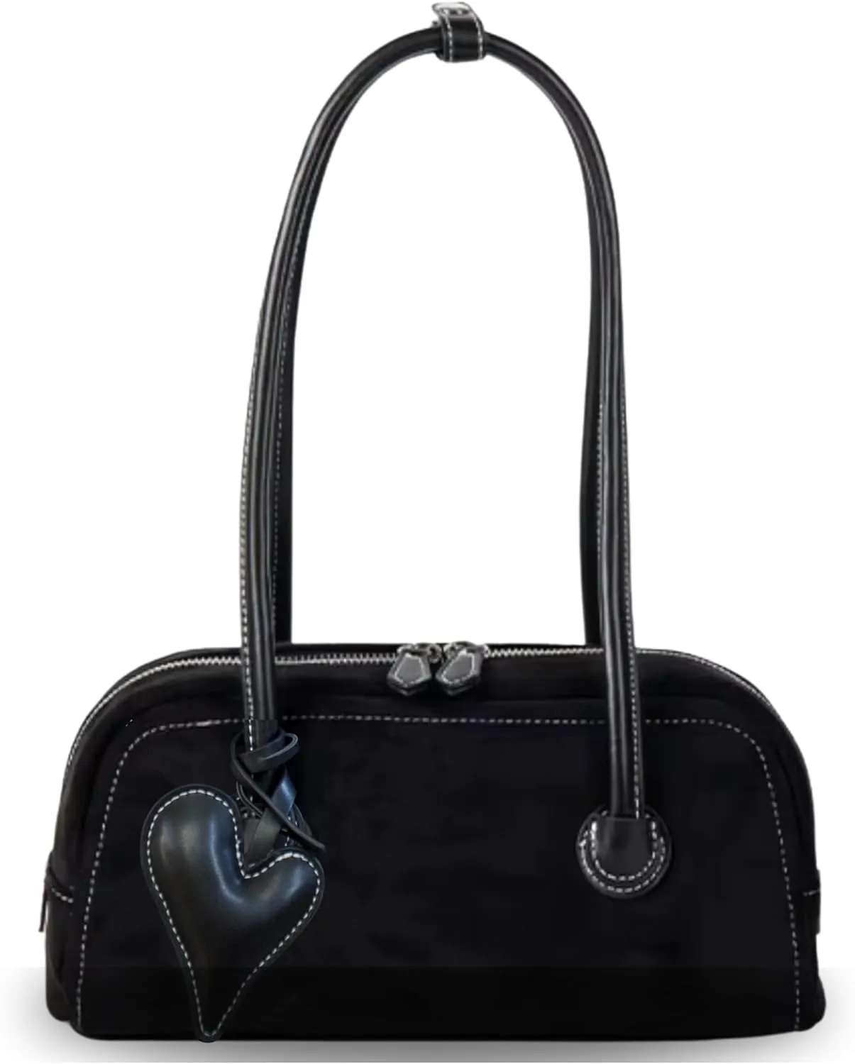 Shoulder Bag for Women Vegan leather Vegan Suede Vintage Handbag Retro Classic Small Hobo Purse with Heart Charm