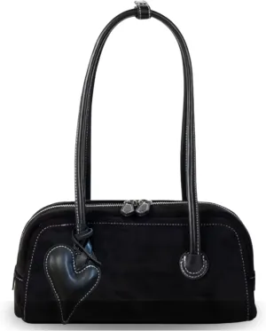 Shoulder Bag for Women Vegan leather Vegan Suede Vintage Handbag Retro Classic Small Hobo Purse with Heart Charm