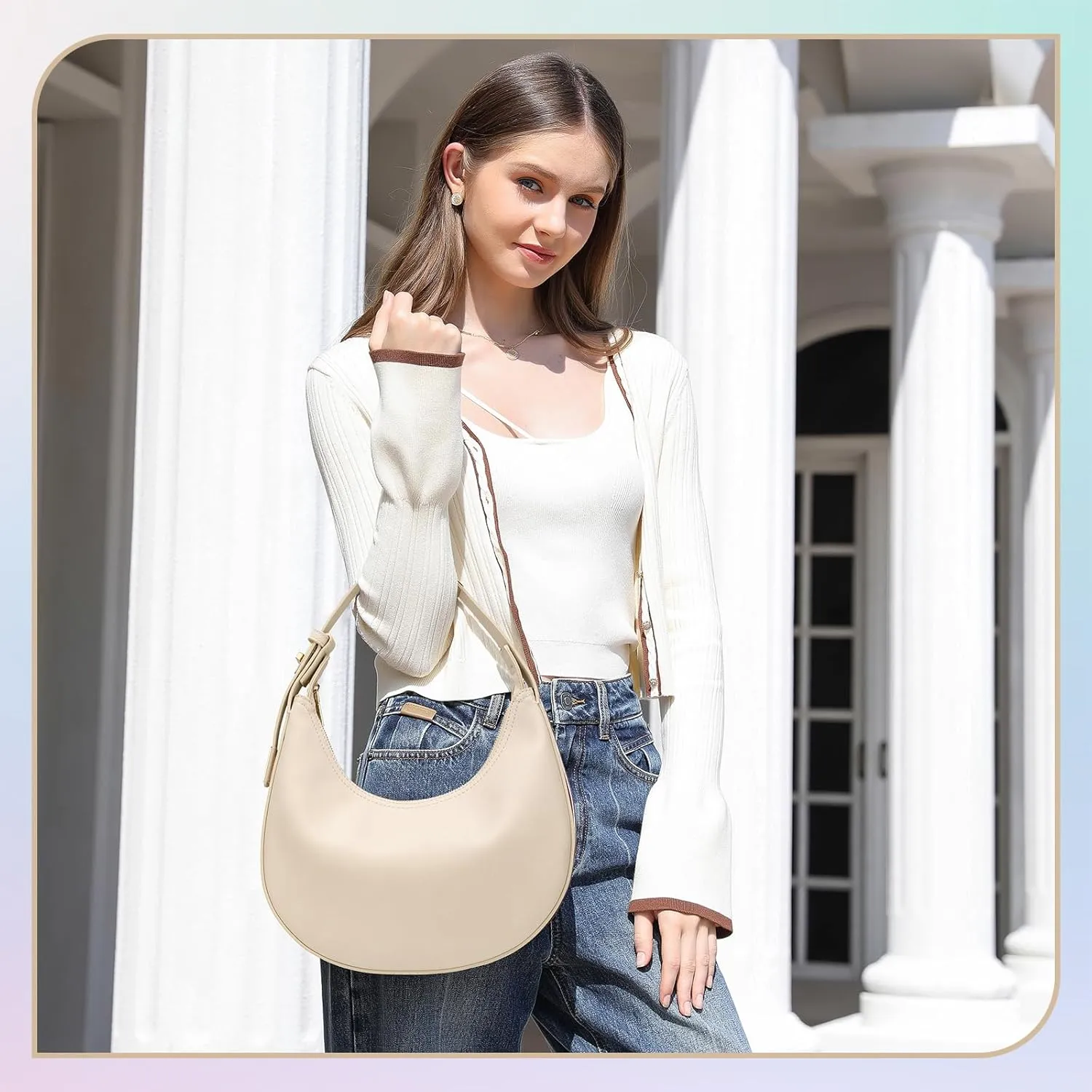 Shoulder Handbags 3 Ways Adjust Strap Shoulder Bag for Women Waterproof Leather Zip Closure Clutche Purses Hobo Bags