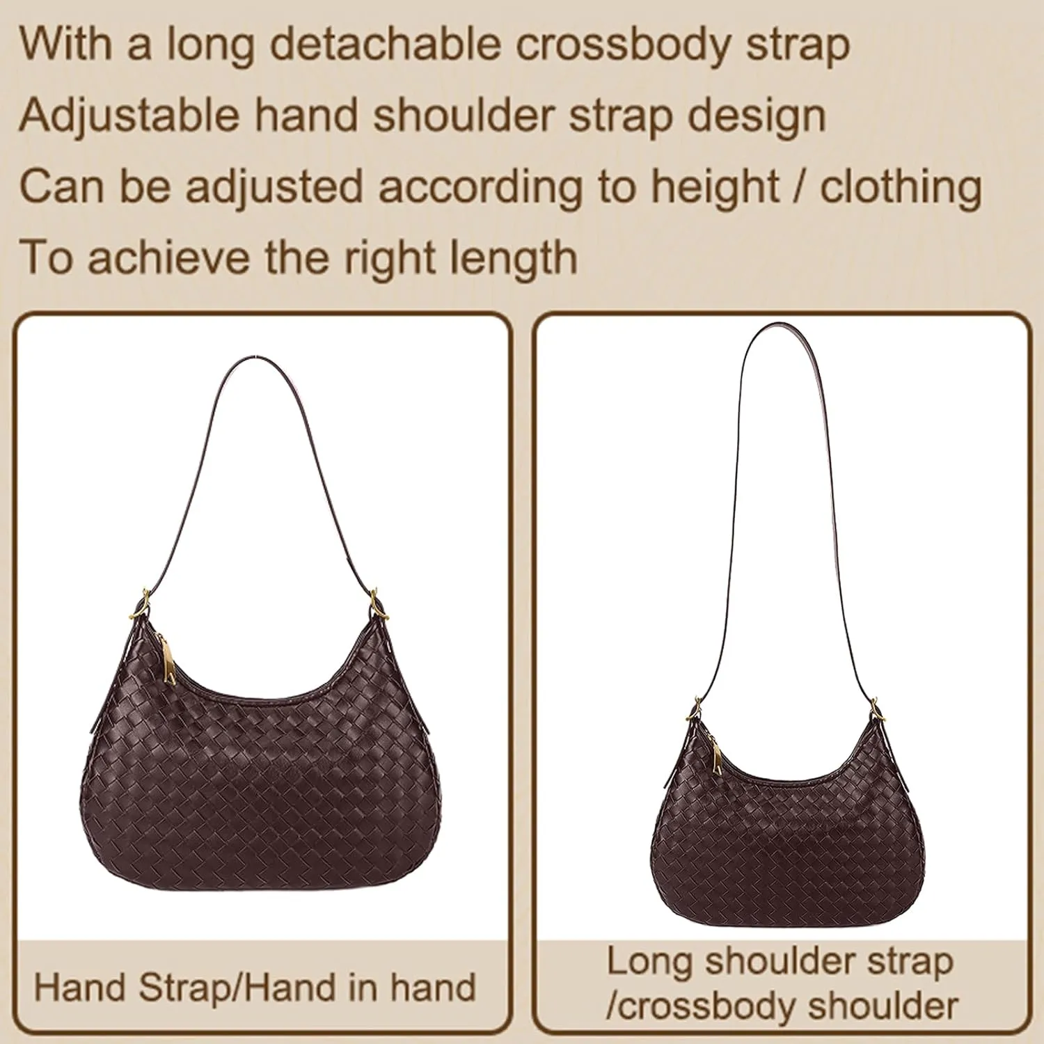 Shoulder Handbags for Women Crossbody Woven Leather Tote Shoulder Bag Purse Hobo Lightweight With Zipper Adjustable Strap