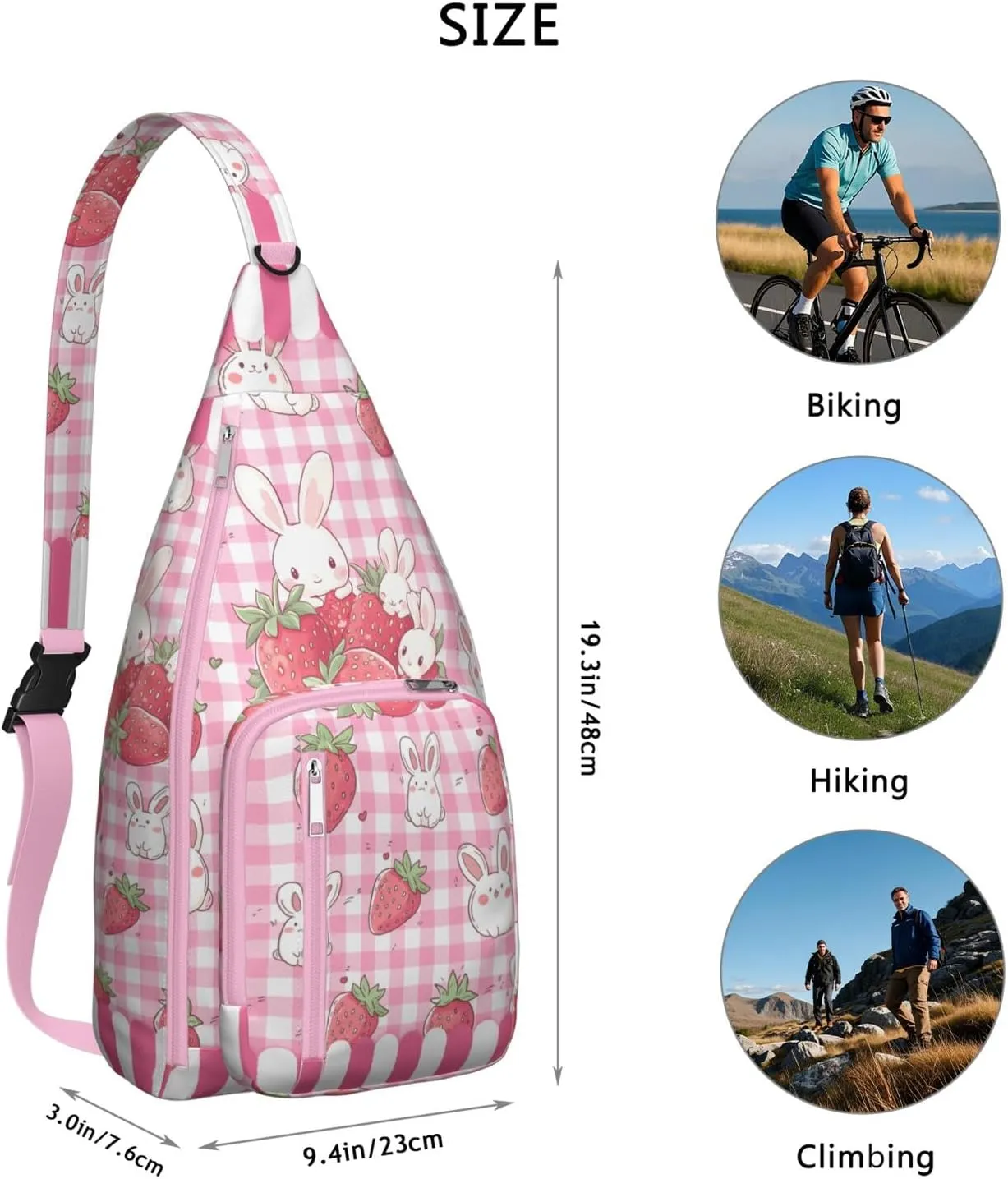 Shoulder Sling Crossbody Casual Chest Bag For Travel Sports Running,Backpack for Men & Women Lightweight Sports BagCrossbody Concealed Carry,Strawberry Shoulder Bag Waterproof Chest Bag