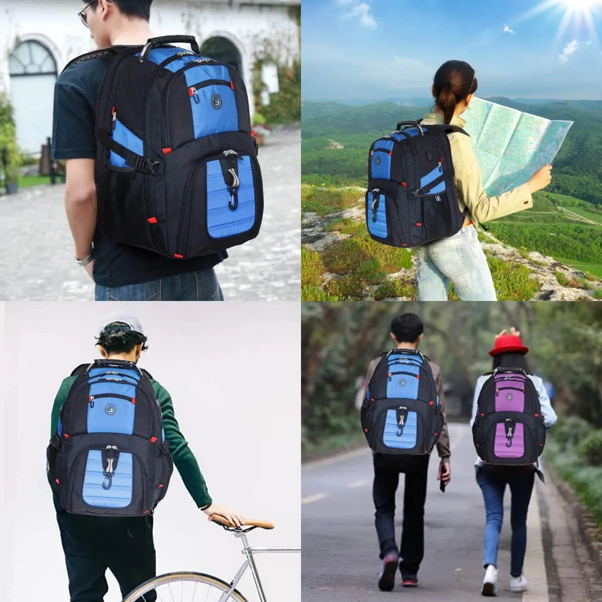 SHRRADOO Extra Large 50L Travel Laptop Backpack with USB Charging Port, College Backpack Airline Approved Business Work Bag Fits 17 Inch Computer for Men Women