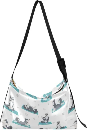 Siberian Husky Exercises Hobo Crossbody Bags for Women Leather Large Shoulder Bag Cross Body Yoga Dogs Poses Trendy Womens Tote Bags Handbag for Travel Shopping