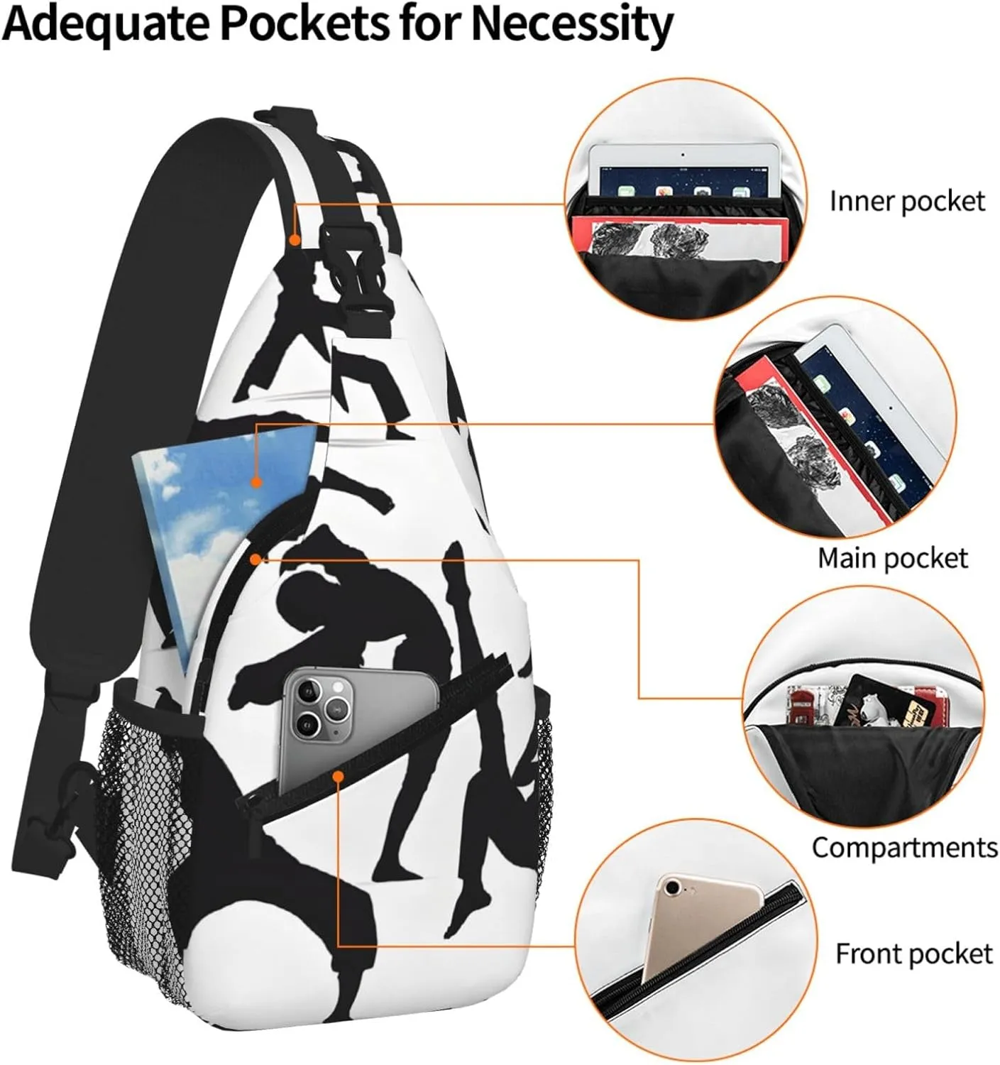Silhouettes Of Martial Arts Print Cross Chest Bag Diagonally For Short-Distance Travel And Daily Use