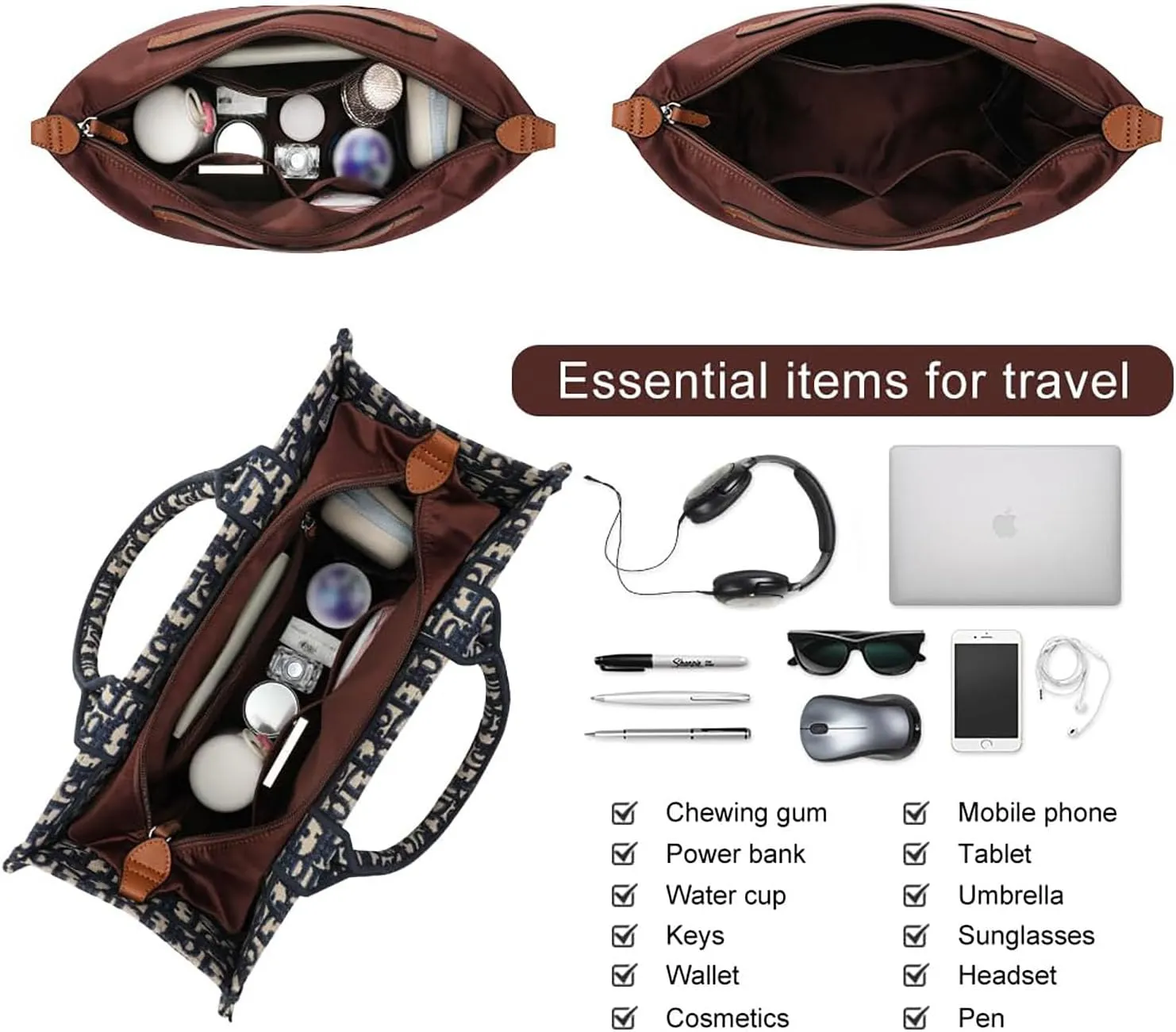 Silk fabric Handbag Organizers Tote bag Organizer handbag Organizer Storage bag