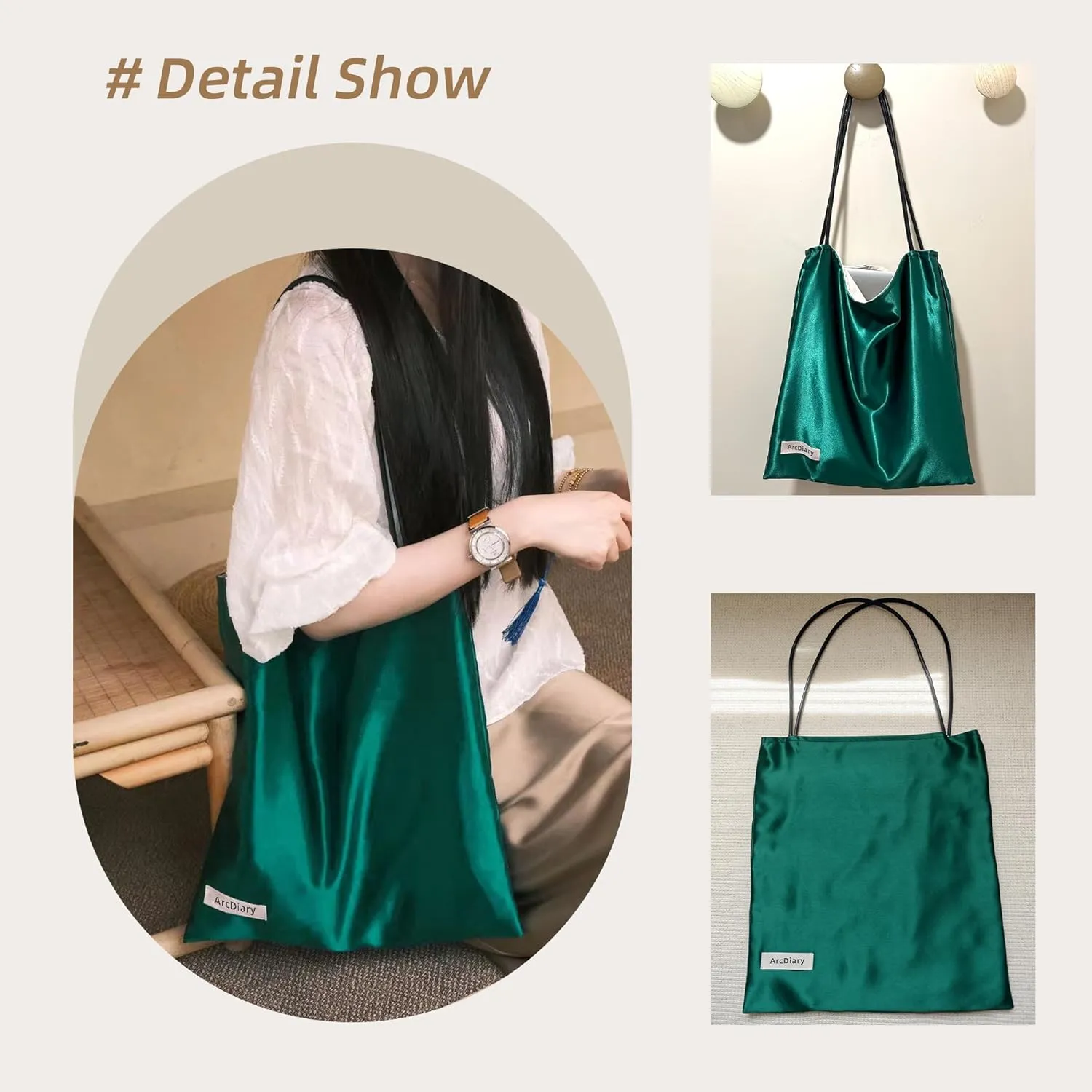 Silk Hobo Bags for Women,Casual Tote Bag,Large Capacity Shoulder Handbags with Inner Pockets