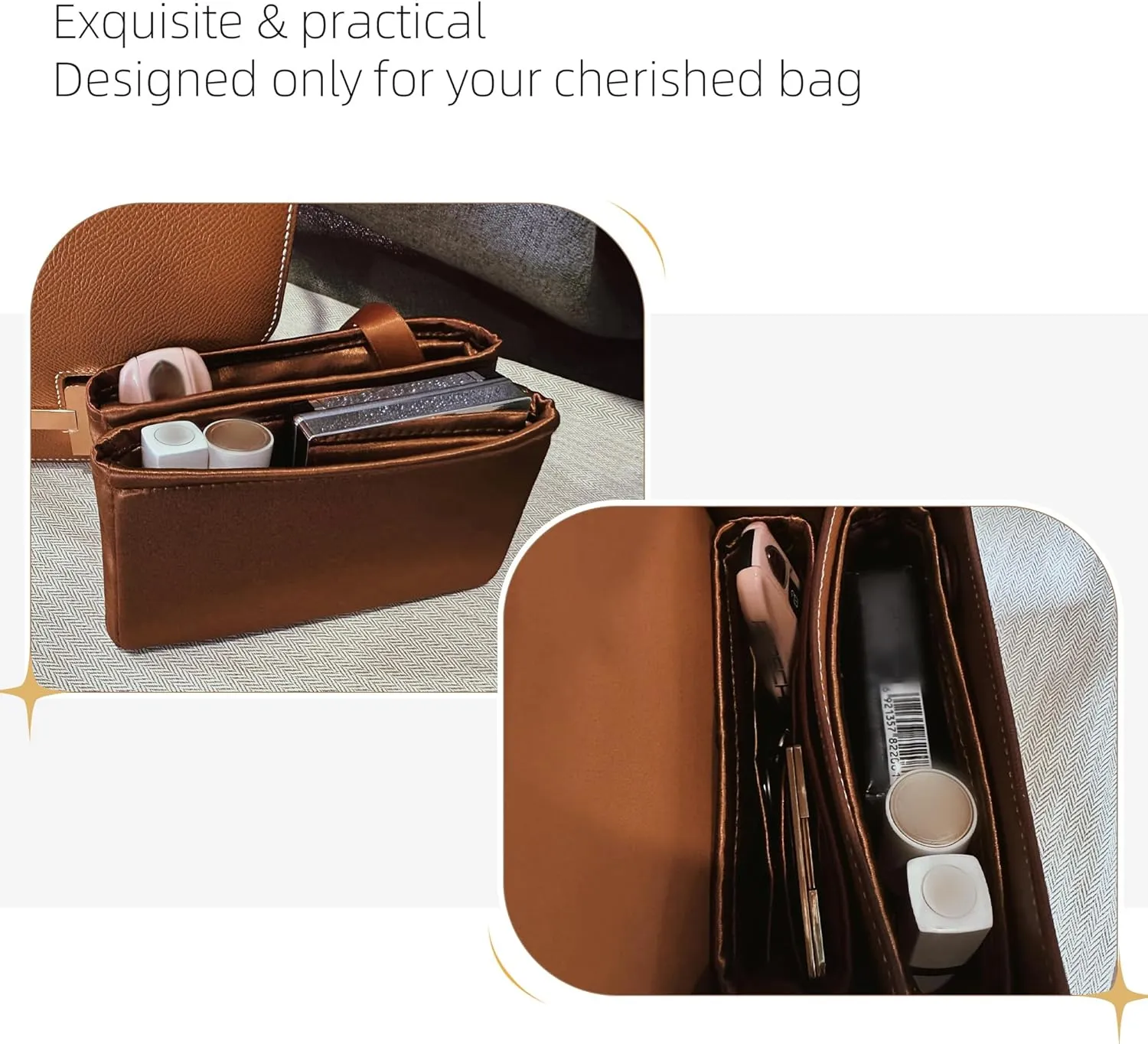 Silk Purse Organizer for Constance 19/24,Insert Bag in Bag,Luxury Handbag Tote Lining Bag Shapers(Constance New 19,Gold)