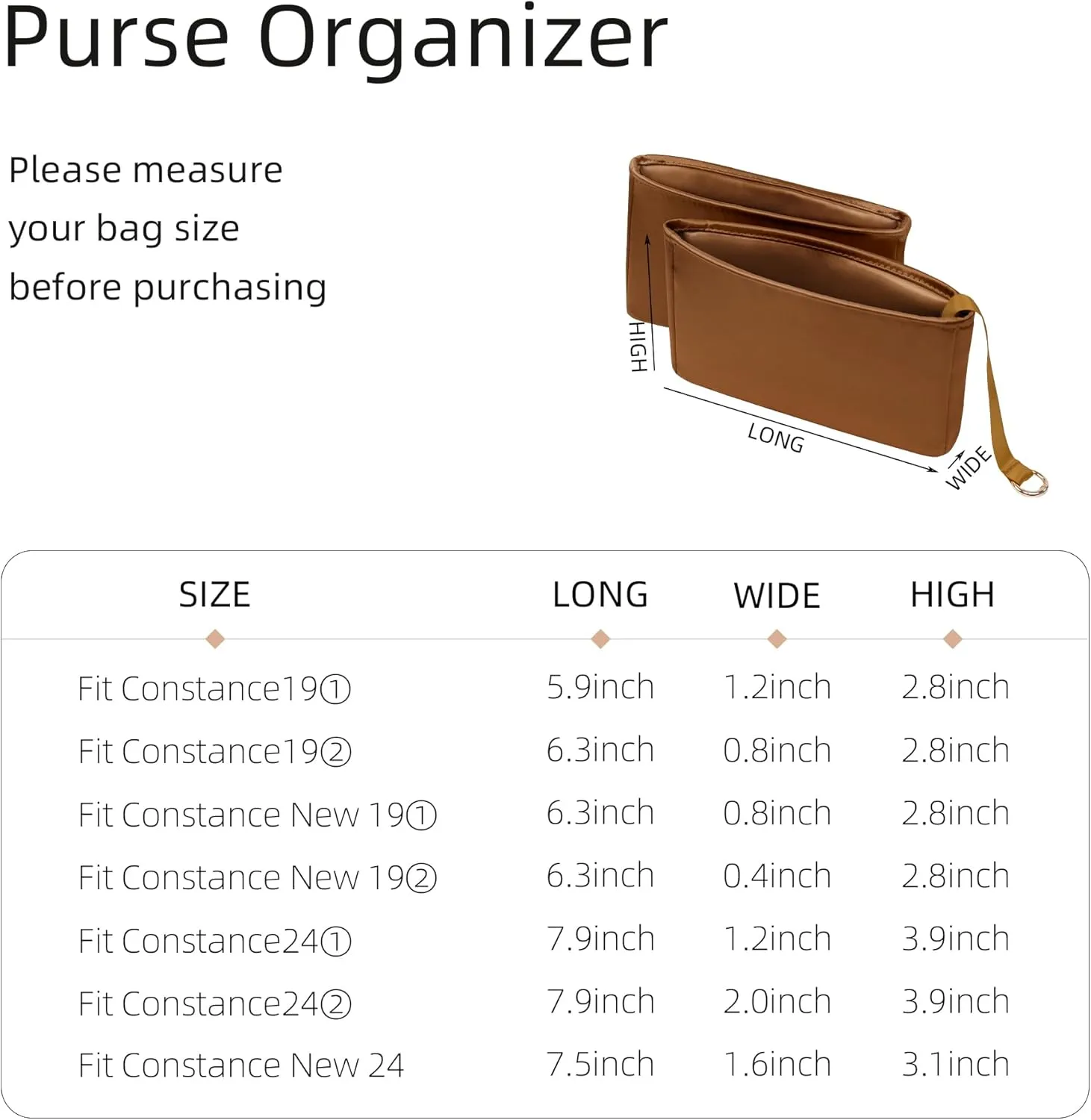 Silk Purse Organizer for Constance 19/24,Insert Bag in Bag,Luxury Handbag Tote Lining Bag Shapers(Constance New 19,Gold)