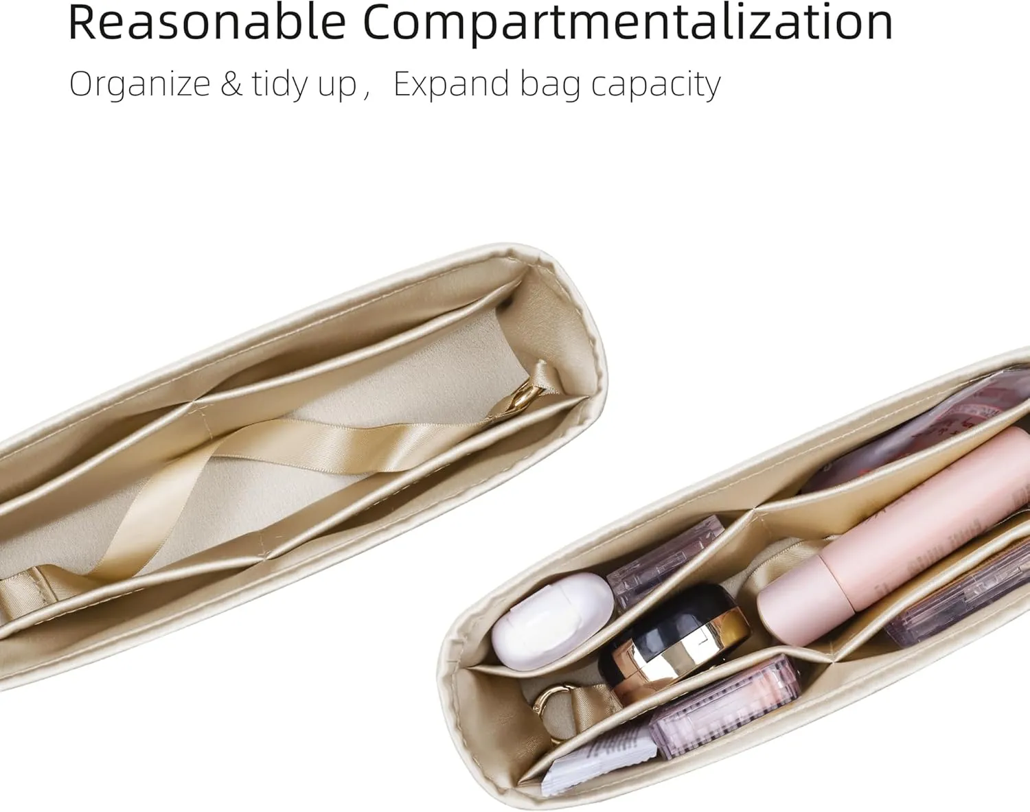 Silk Purse Organizer for D-Joy Micro/Small/Medium,Insert Bag in Bag,Luxury Handbag Tote Lining Bag Shapers(D-Joy Small,Champagne)