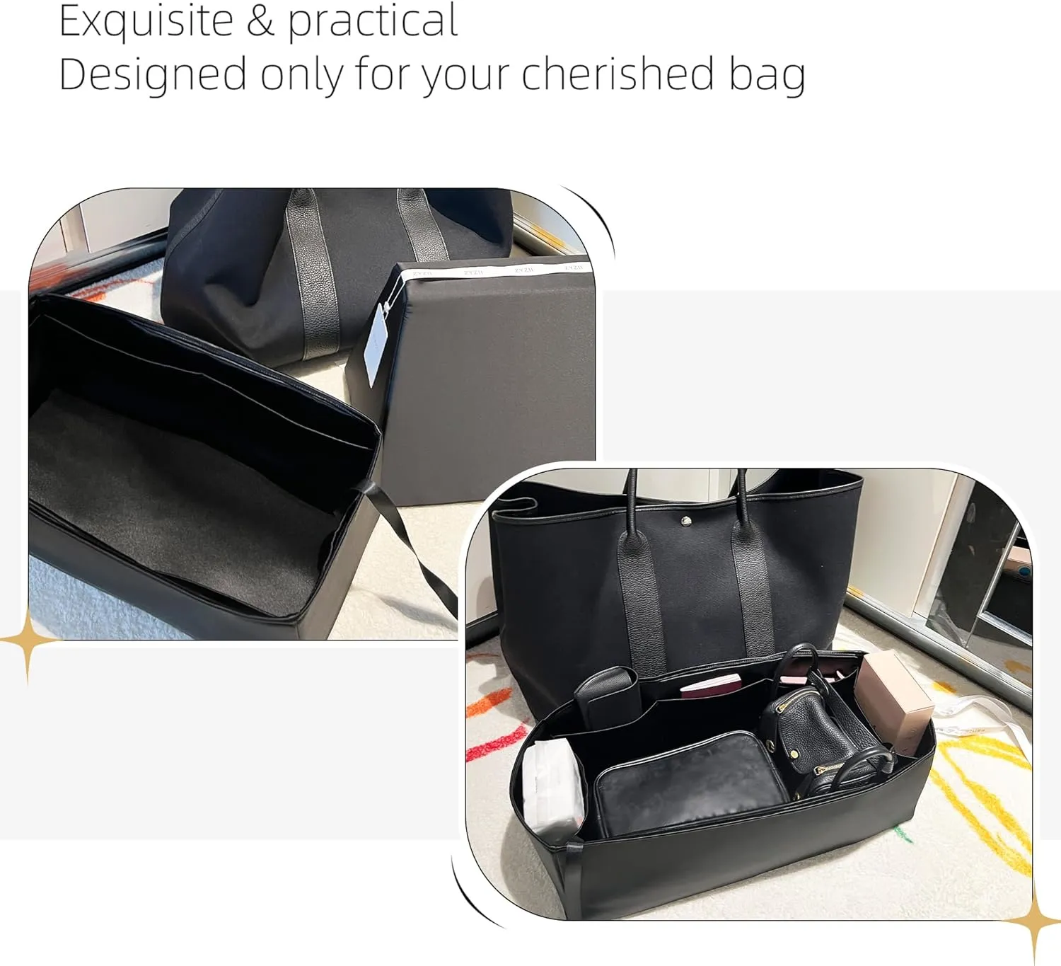 Silk Purse Organizer for Garden Party 26/30/36/49,Insert Bag in Bag,Luxury Handbag Tote Lining Bag Shapers（Black,GP49）